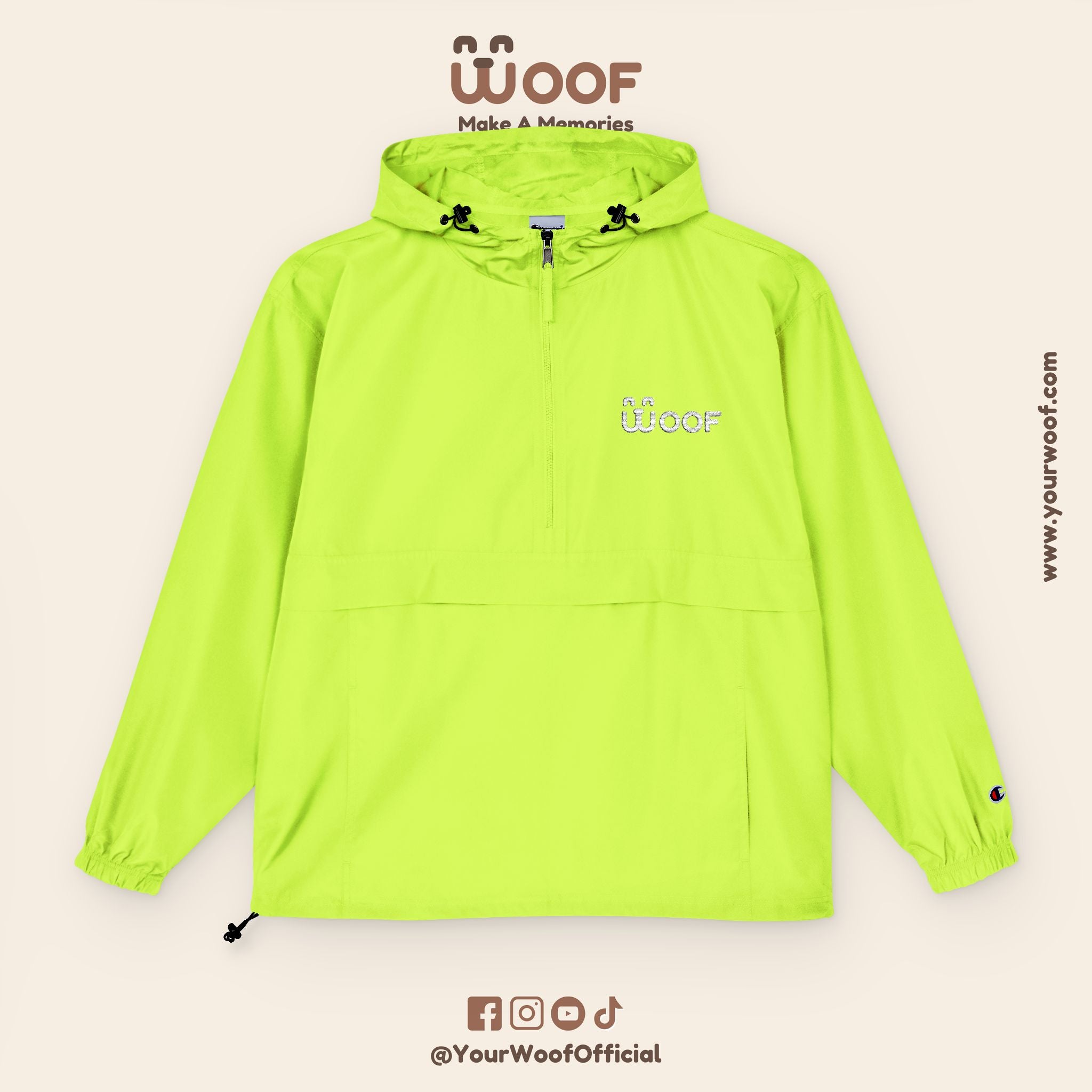 Bright Woof Packable Anorak Jacket, Dog Lover's Gift, Outdoor Adventure Wear, Summer Rain Jacket, Pet Owner Apparel