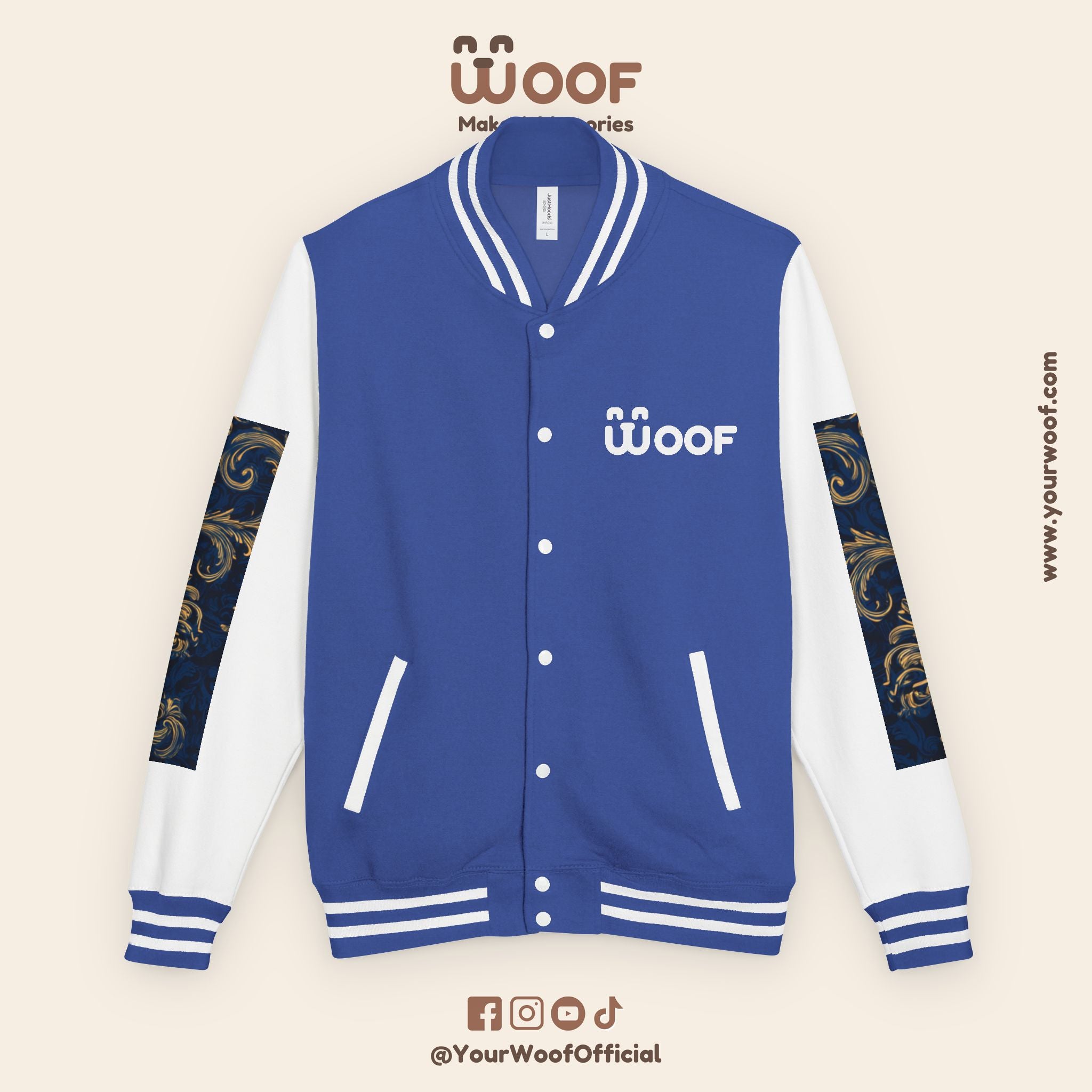 Stylish Unisex Heavyweight Letterman Jacket for Pet Lovers | Woof Design, Dog Jacket, Dog Lover Gift, Trendy Outerwear, Casual Fashion
