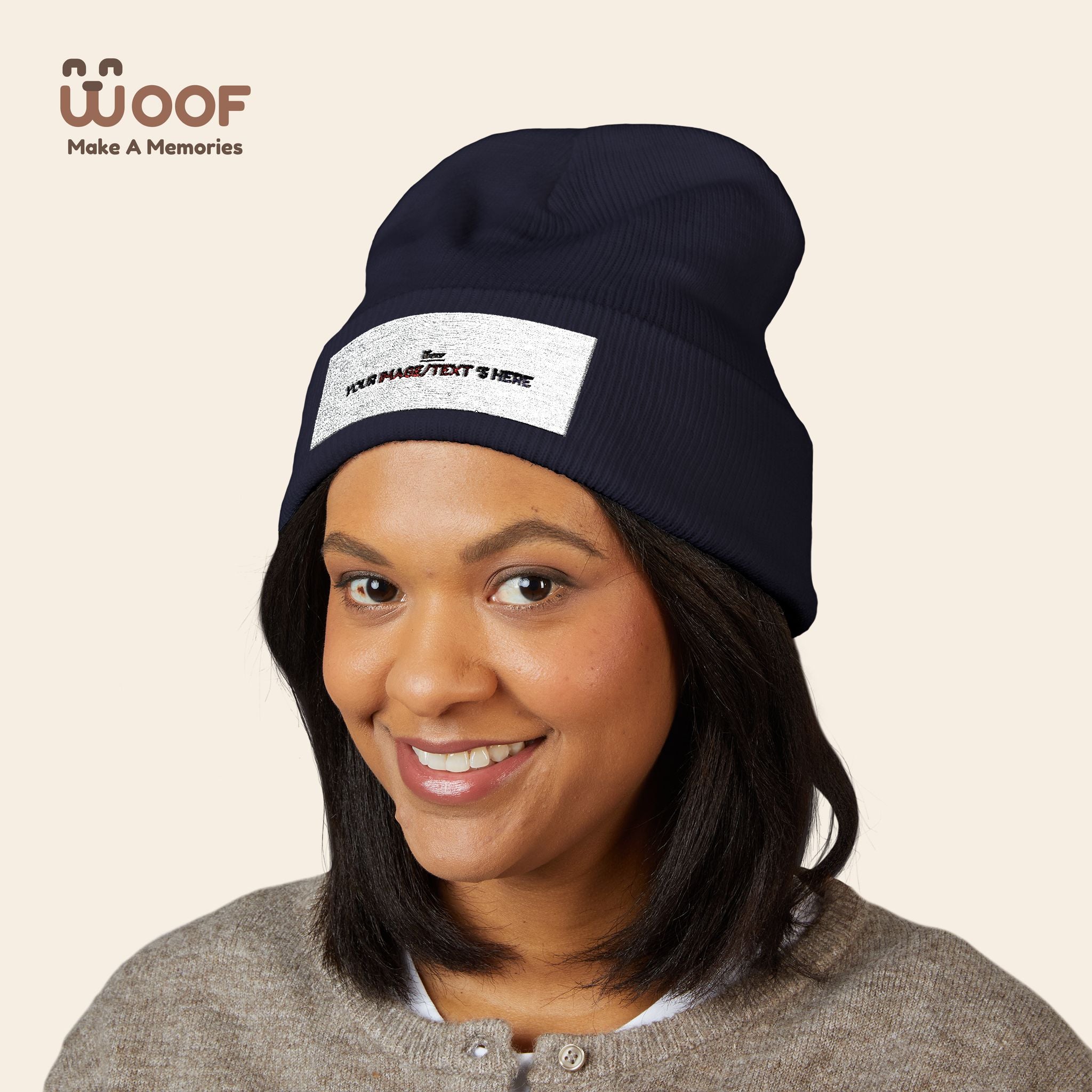Classic Cuffed Beanie with 'Woof' Embroidery - Perfect for Dog Lovers, Winter Wear, Gift for Pet Owners, Cozy Accessory, Everyday Style