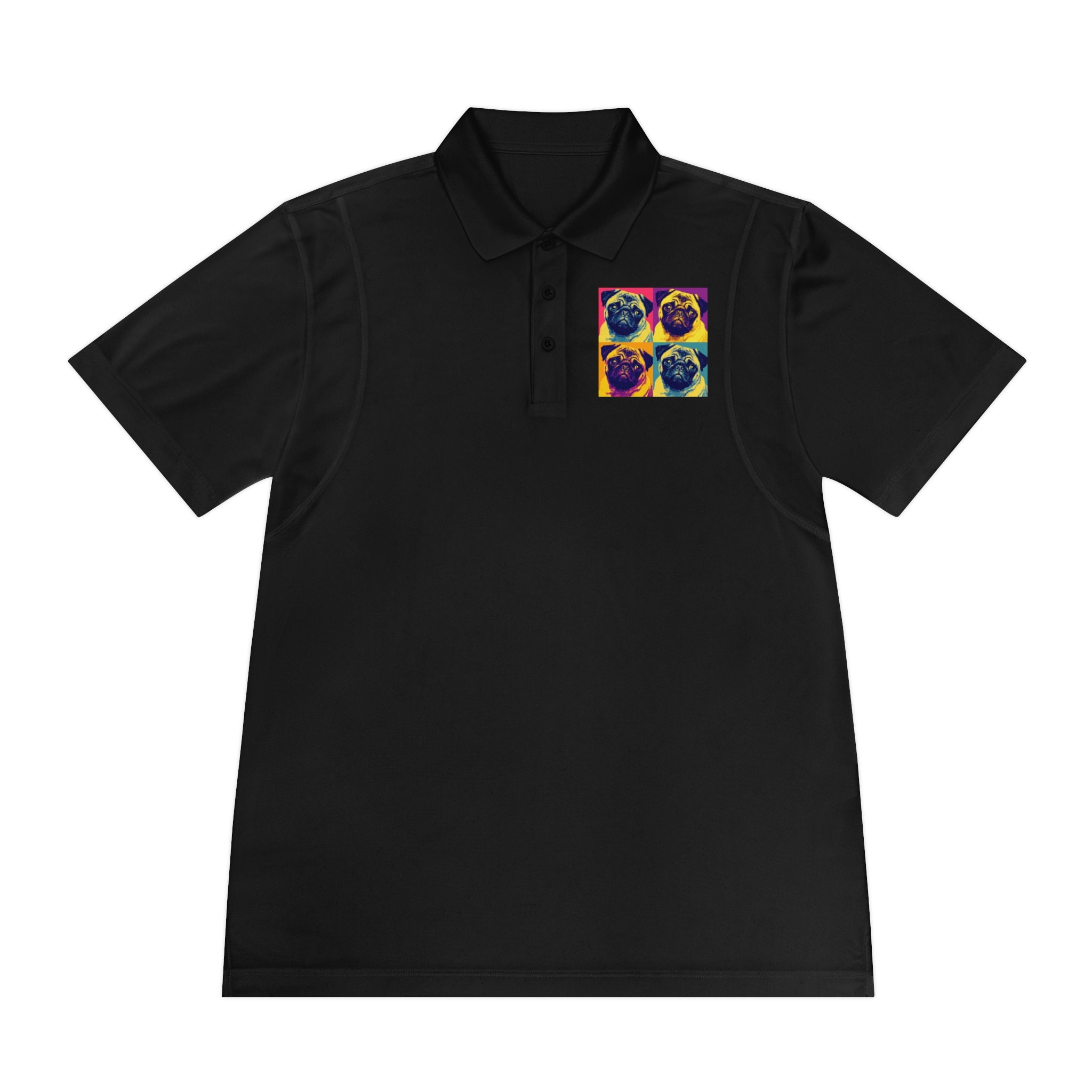 Men's Sport Polo Shirt with Colorful Pug Design, Fun Casual Wear, Dog Lover Gift, Unique Sports Polo, Stylish Outdoor Apparel