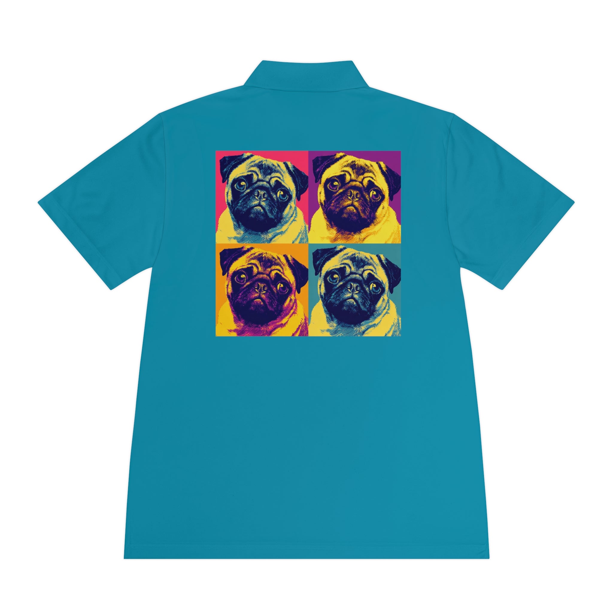 Men's Sport Polo Shirt with Colorful Pug Design, Fun Casual Wear, Dog Lover Gift, Unique Sports Polo, Stylish Outdoor Apparel