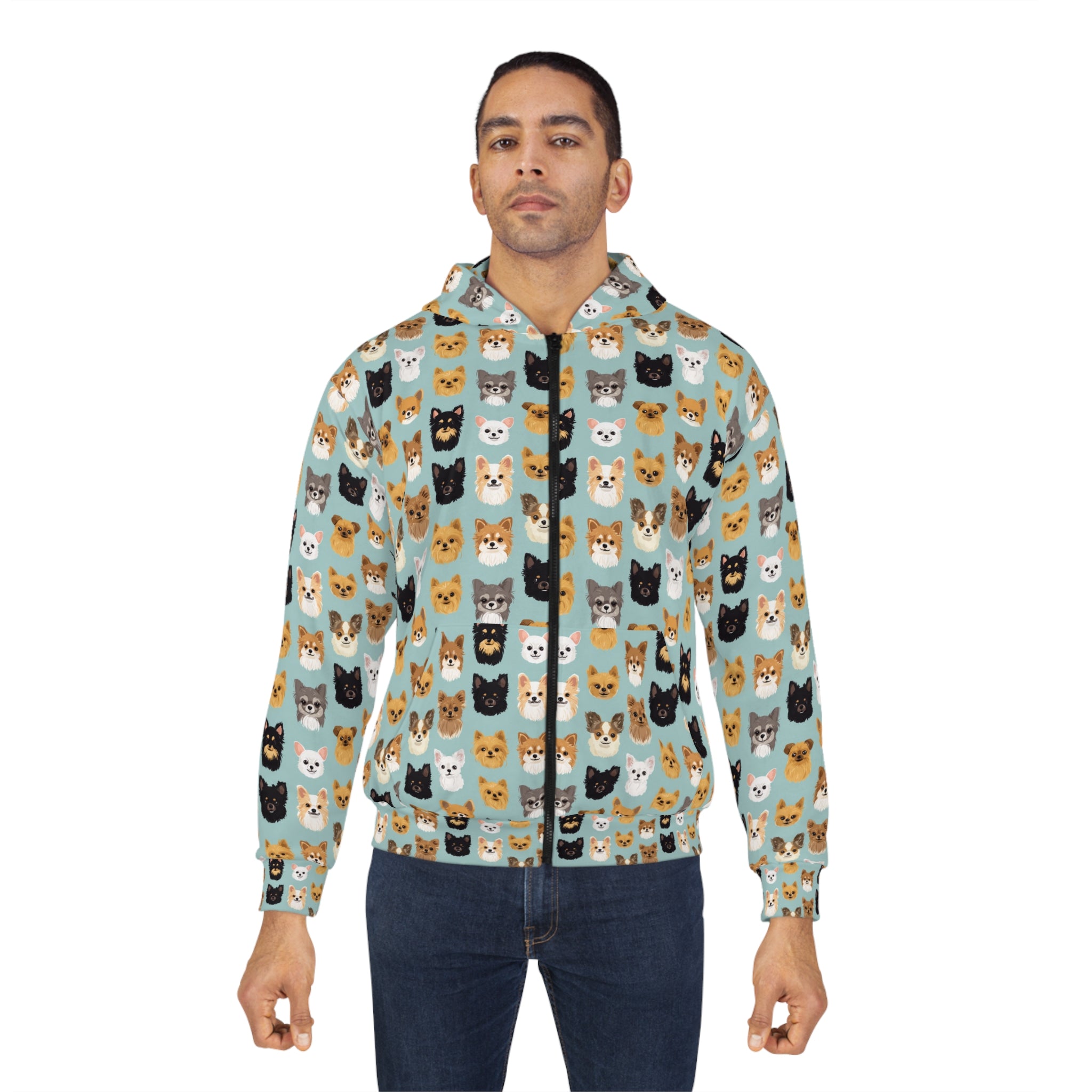 Cute Cat Pattern Unisex Zip Hoodie, Cozy Pet Lover's Sweatshirt, Gift for Cat Lovers, Unique Animal Print Hoodie, Perfect for Everyday Wear