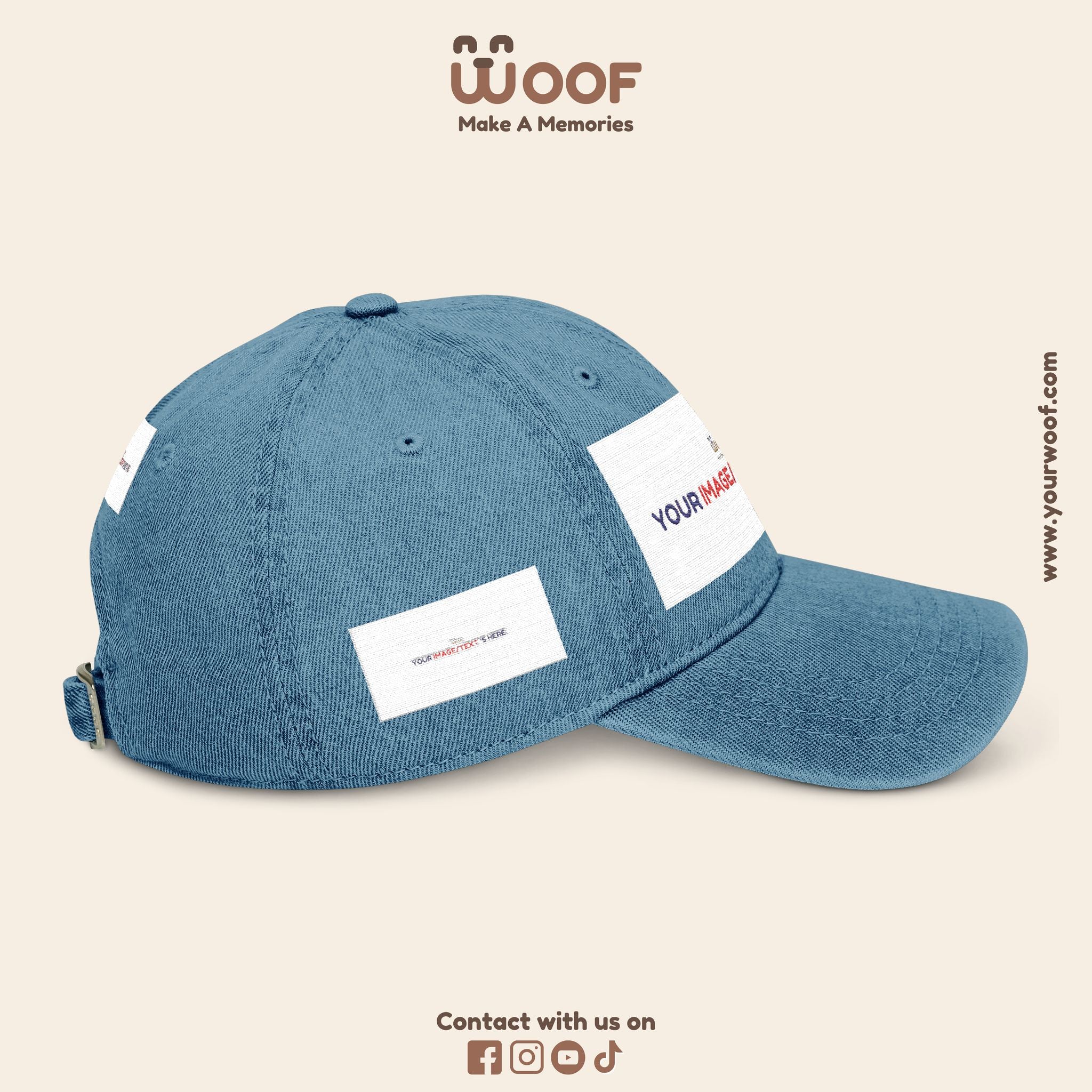 Custom Embroidered Denim Hat, Gift for Dog Lovers, Casual Style Cap, Perfect for Birthdays, Outdoor Adventures, Woof Theme
