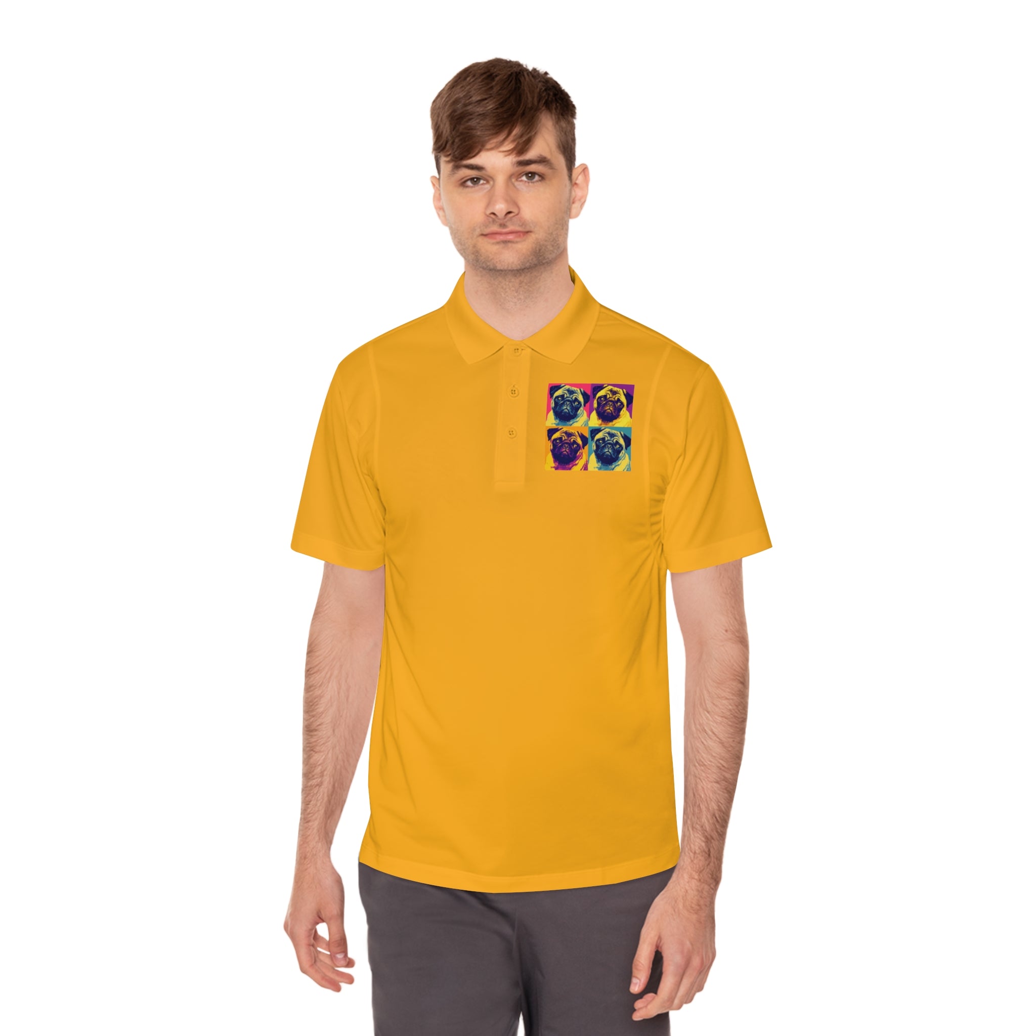 Men's Sport Polo Shirt with Colorful Pug Design, Fun Casual Wear, Dog Lover Gift, Unique Sports Polo, Stylish Outdoor Apparel