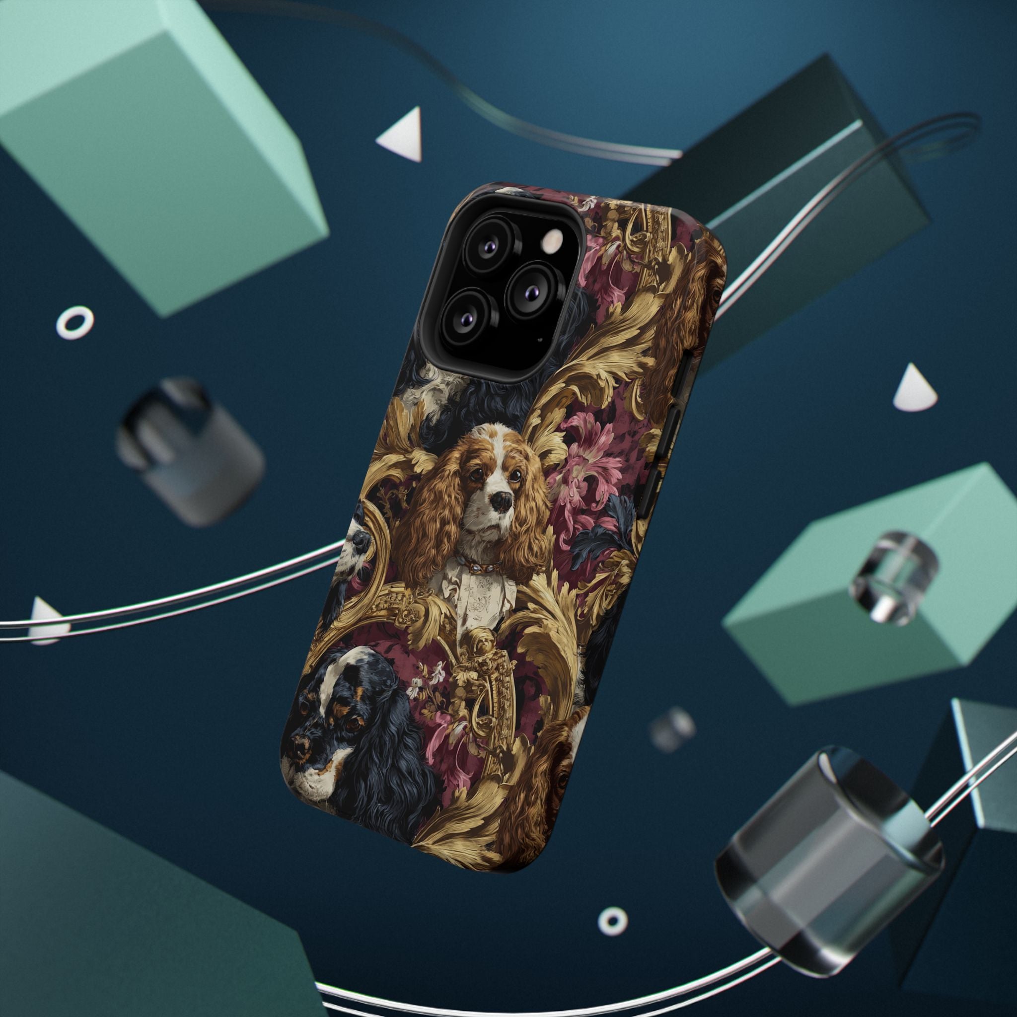 Elegant Pet Portrait Phone Case – Floral Design, Dog Lover Gift, Durable Phone Cover, Unique Art Case, Stylish Accessory