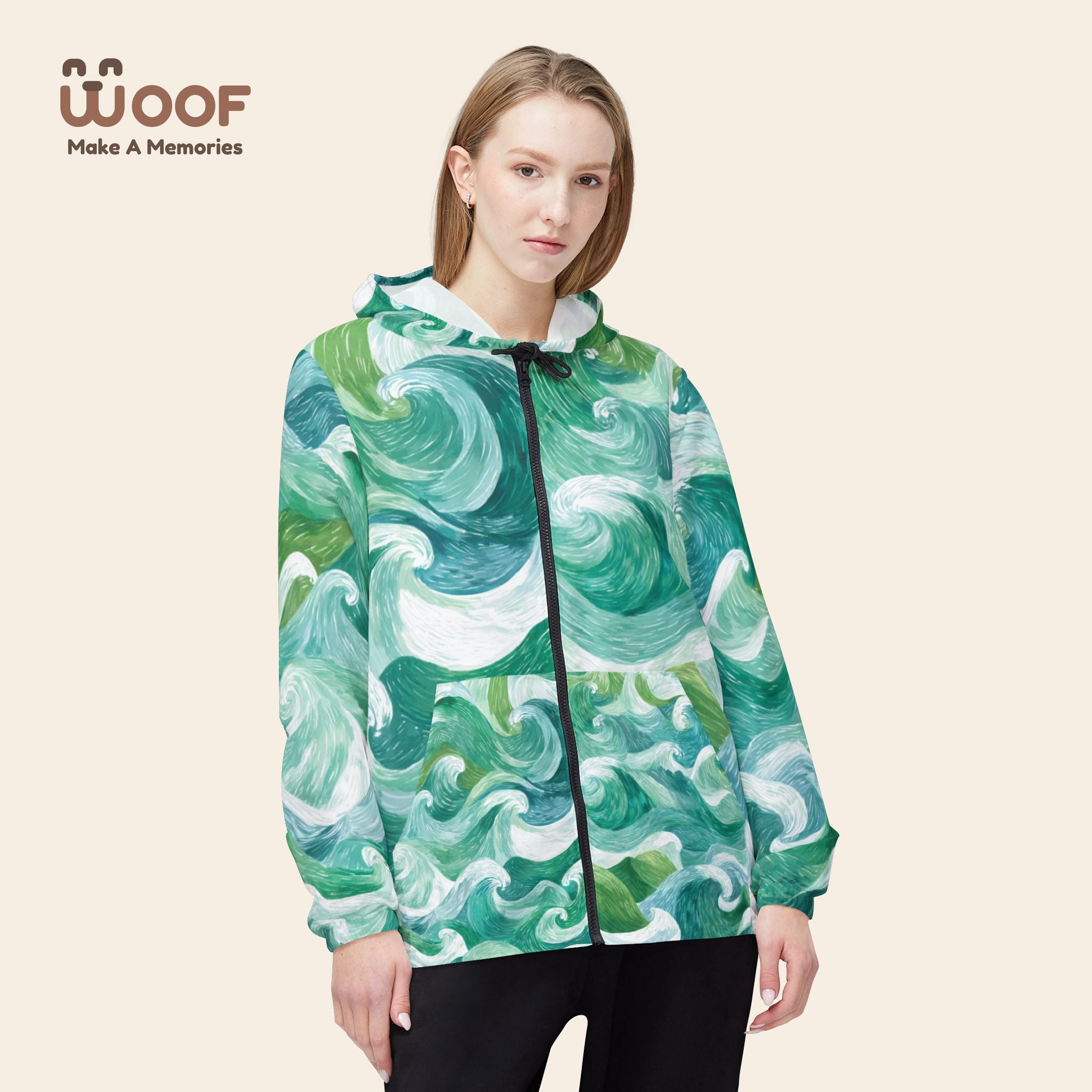 Ocean Wave Windbreaker Jacket, Unique Beach Wear, Dog Lover Gift, Casual Outerwear, Summer Travel Essential