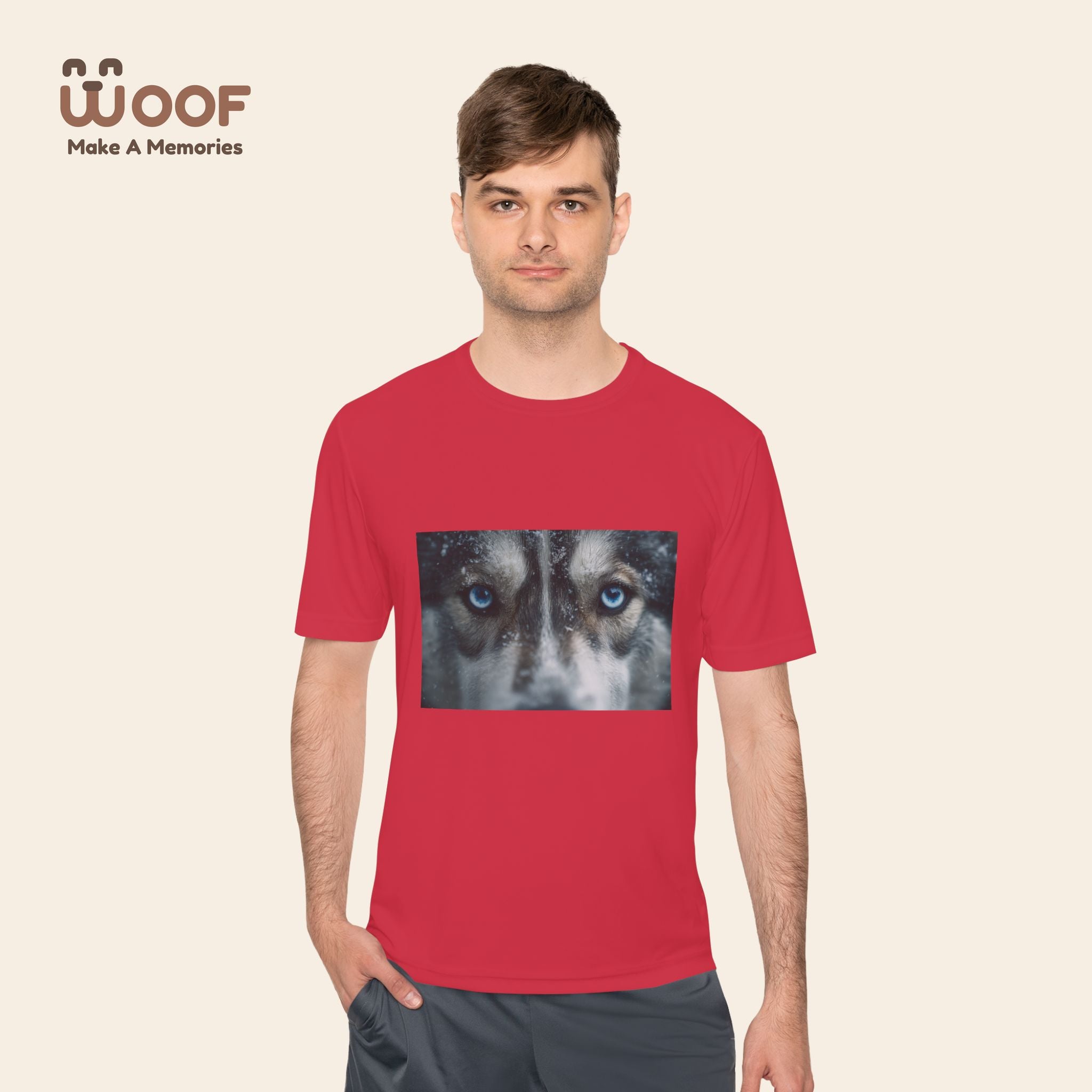 Woof Unisex Moisture Wicking Tee - Dog Lover's Apparel, Perfect for Outdoor Adventures, Pet Days, Gifts for Dog Owners, Cool Summer Wear