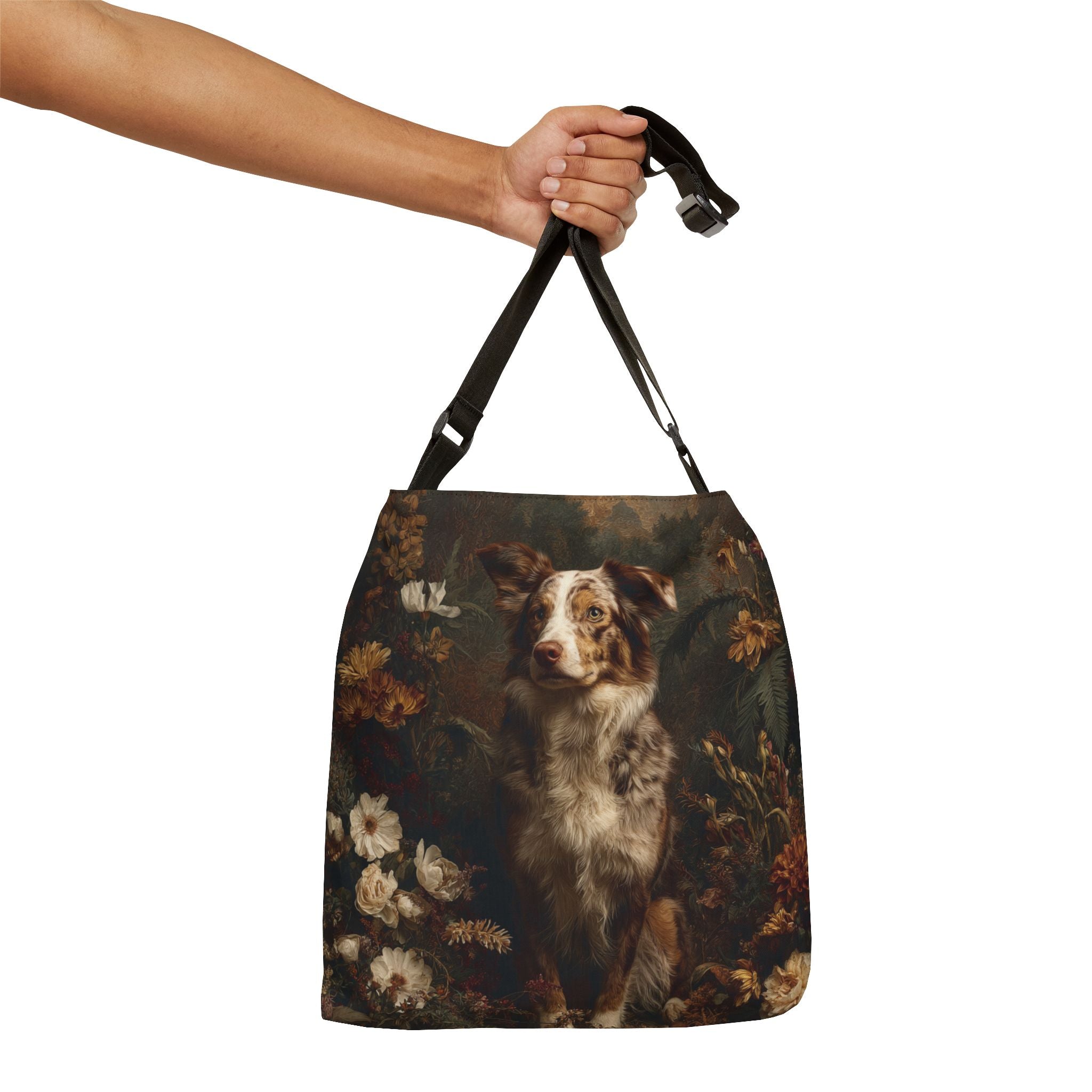 Floral Dog Lover Adjustable Tote Bag, Pet Carrier, Shopping Bag, Reusable Tote, Gift for Dog Owners