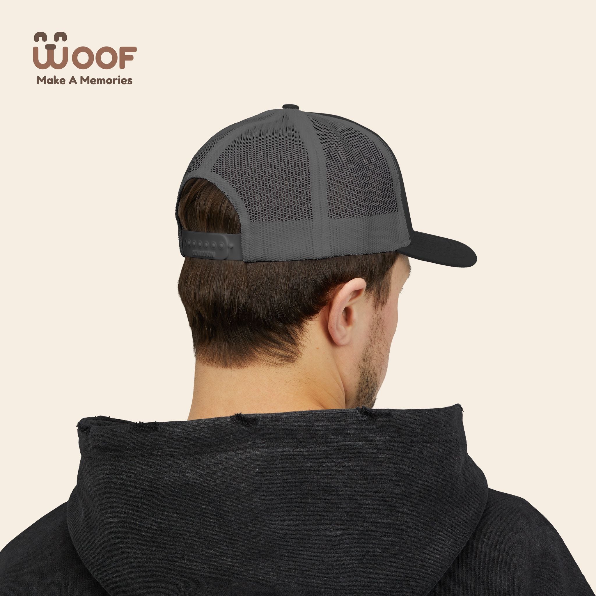 Woof Snapback Trucker Cap - Pet Lovers Gift, Dog Mom Hat, Casual Outdoor Accessory, Fun Pet Apparel, Unique Dog Dad Gift