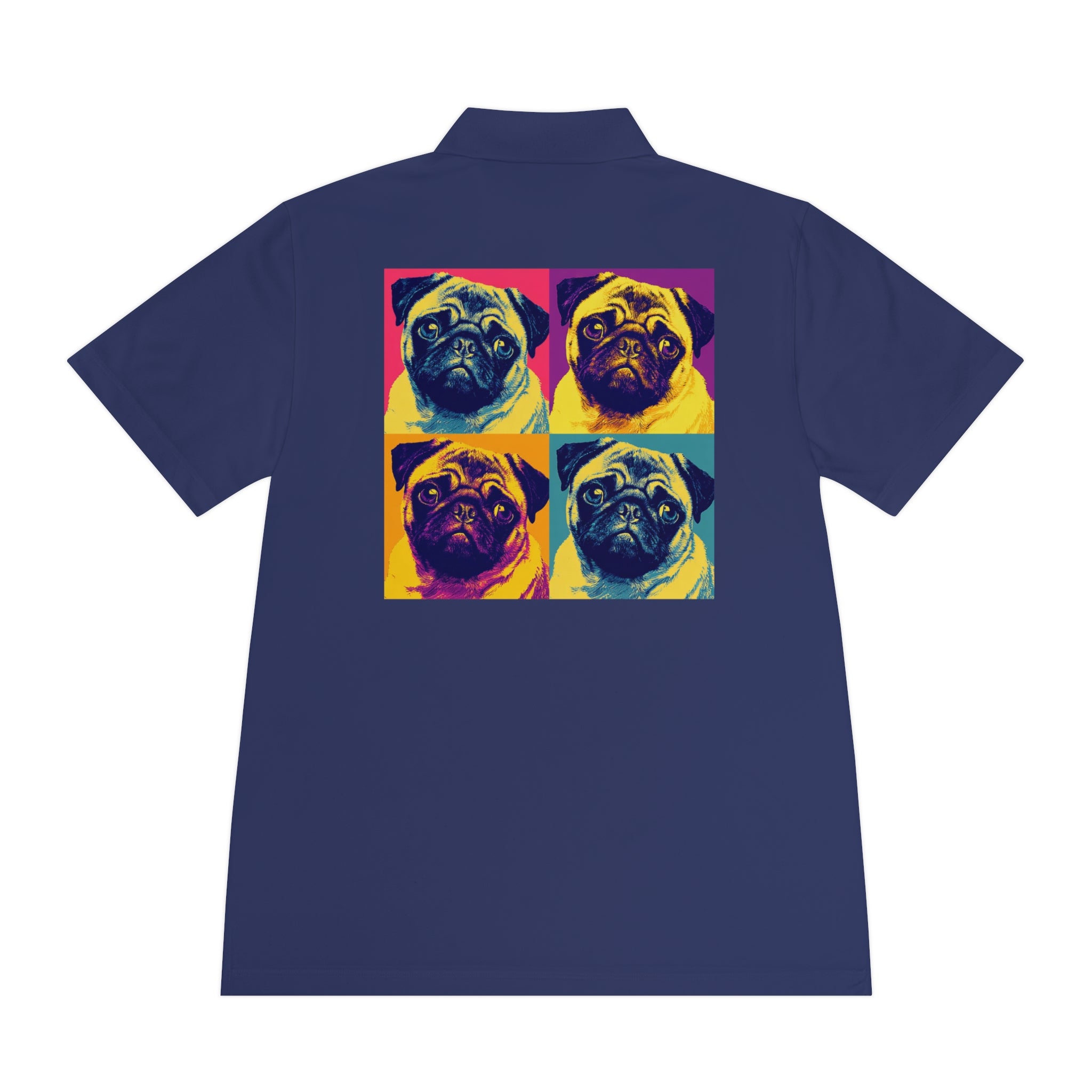 Men's Sport Polo Shirt with Colorful Pug Design, Fun Casual Wear, Dog Lover Gift, Unique Sports Polo, Stylish Outdoor Apparel