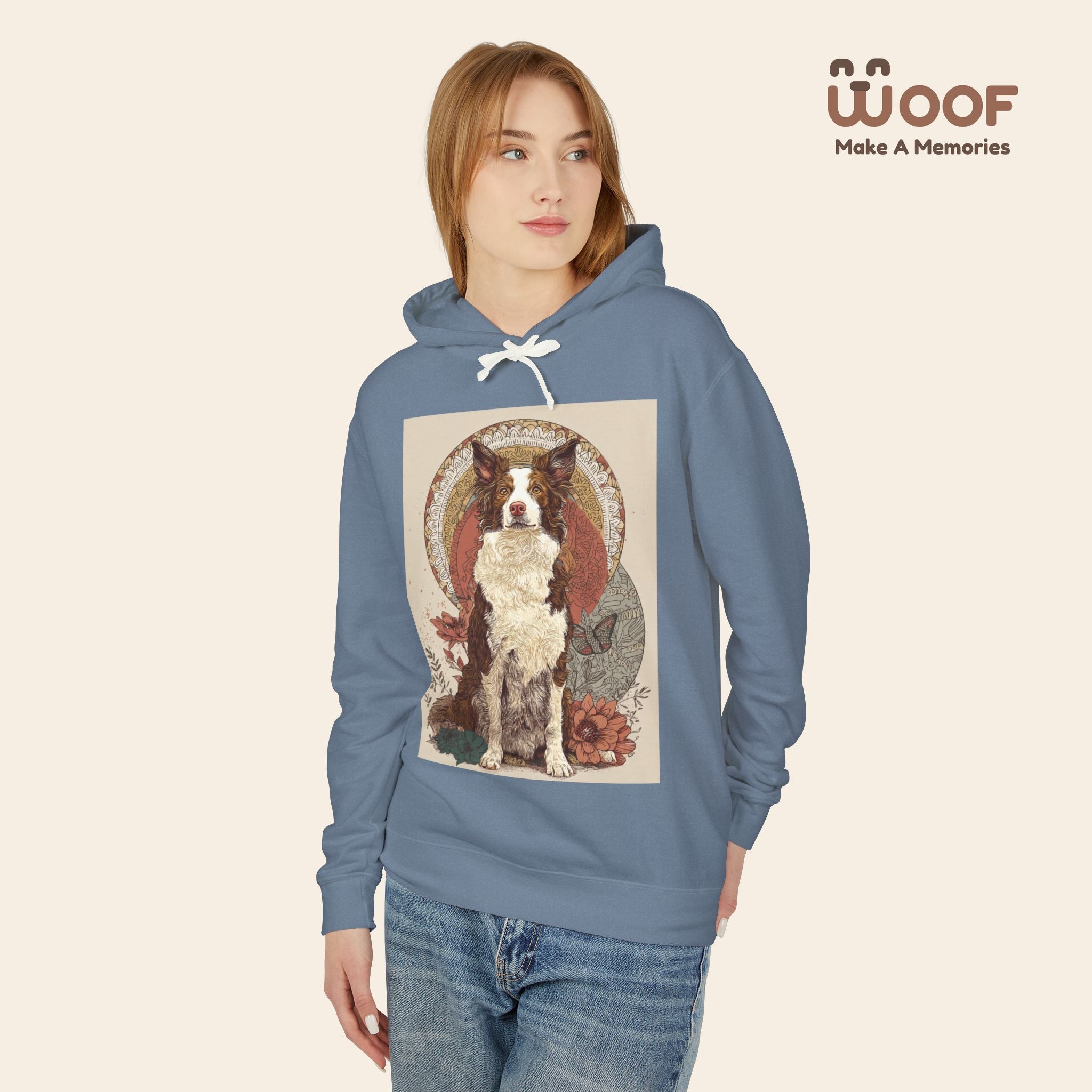 Vintage Dog Art Unisex Lightweight Hooded Sweatshirt - Pet Lover Gift, Nature-Inspired Apparel, Cozy Spring Layer, Dog-Themed Fashion