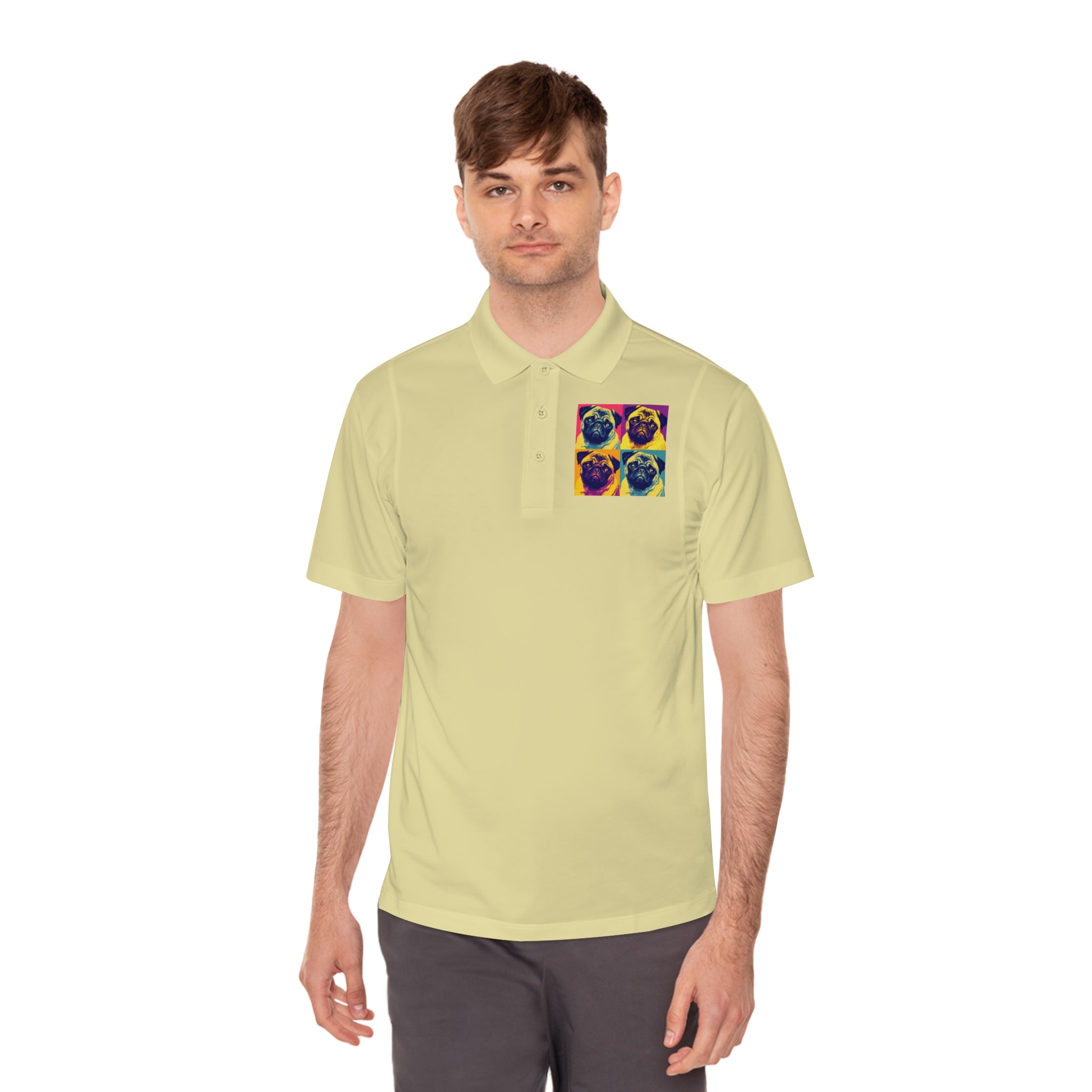 Men's Sport Polo Shirt with Colorful Pug Design, Fun Casual Wear, Dog Lover Gift, Unique Sports Polo, Stylish Outdoor Apparel