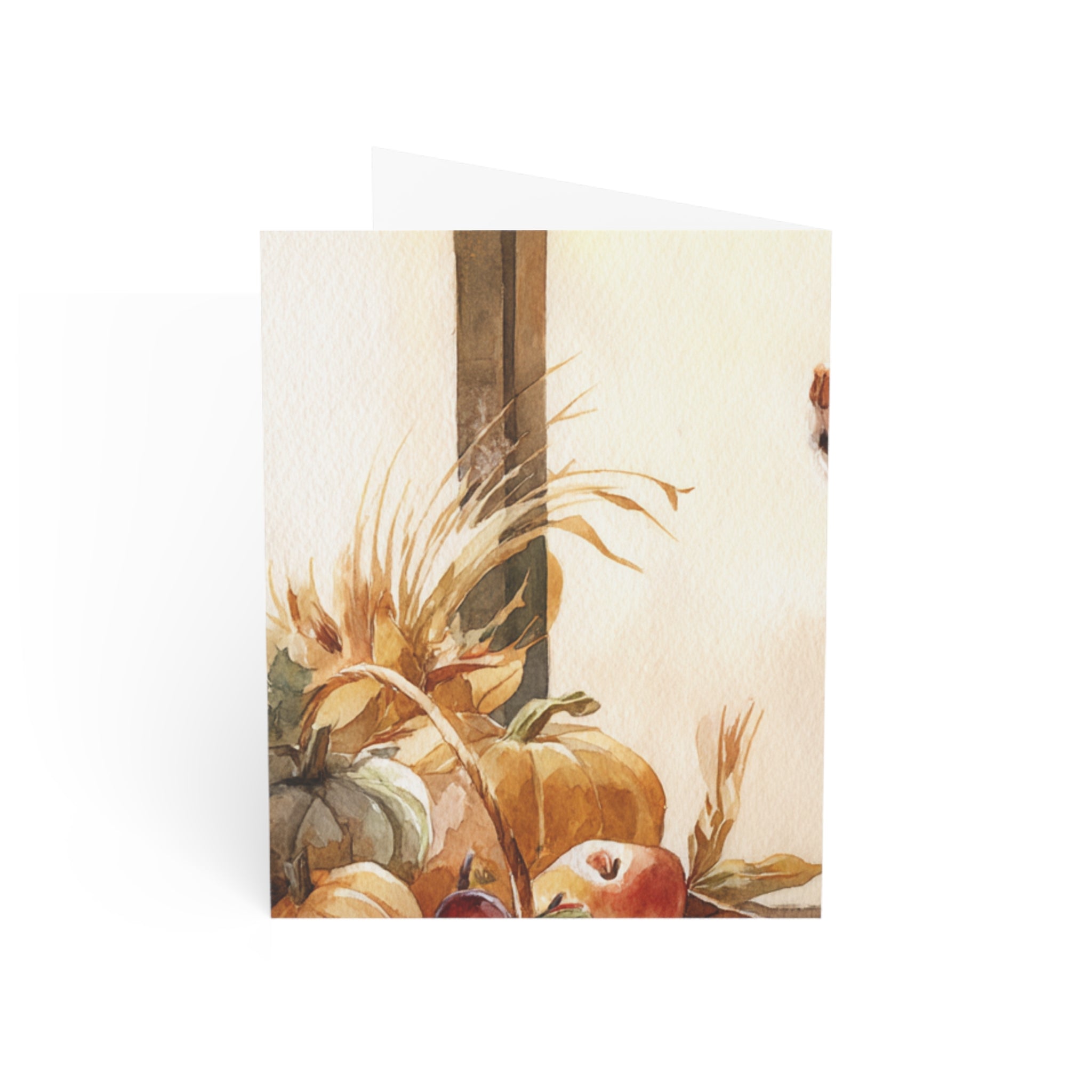 Watercolor Dog & Autumn Harvest Greeting Cards - Set of 1, 10, 30, or 50