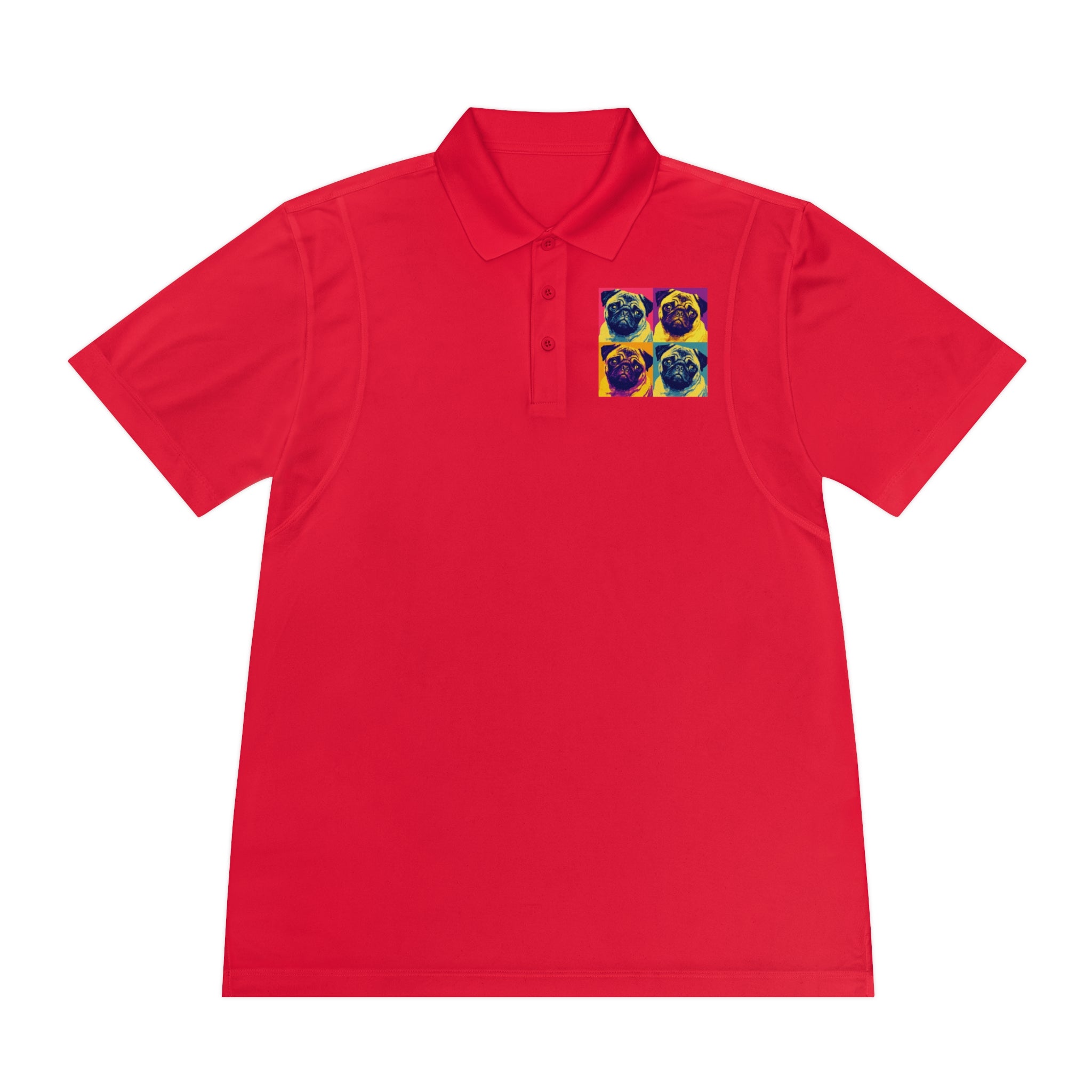 Men's Sport Polo Shirt with Colorful Pug Design, Fun Casual Wear, Dog Lover Gift, Unique Sports Polo, Stylish Outdoor Apparel