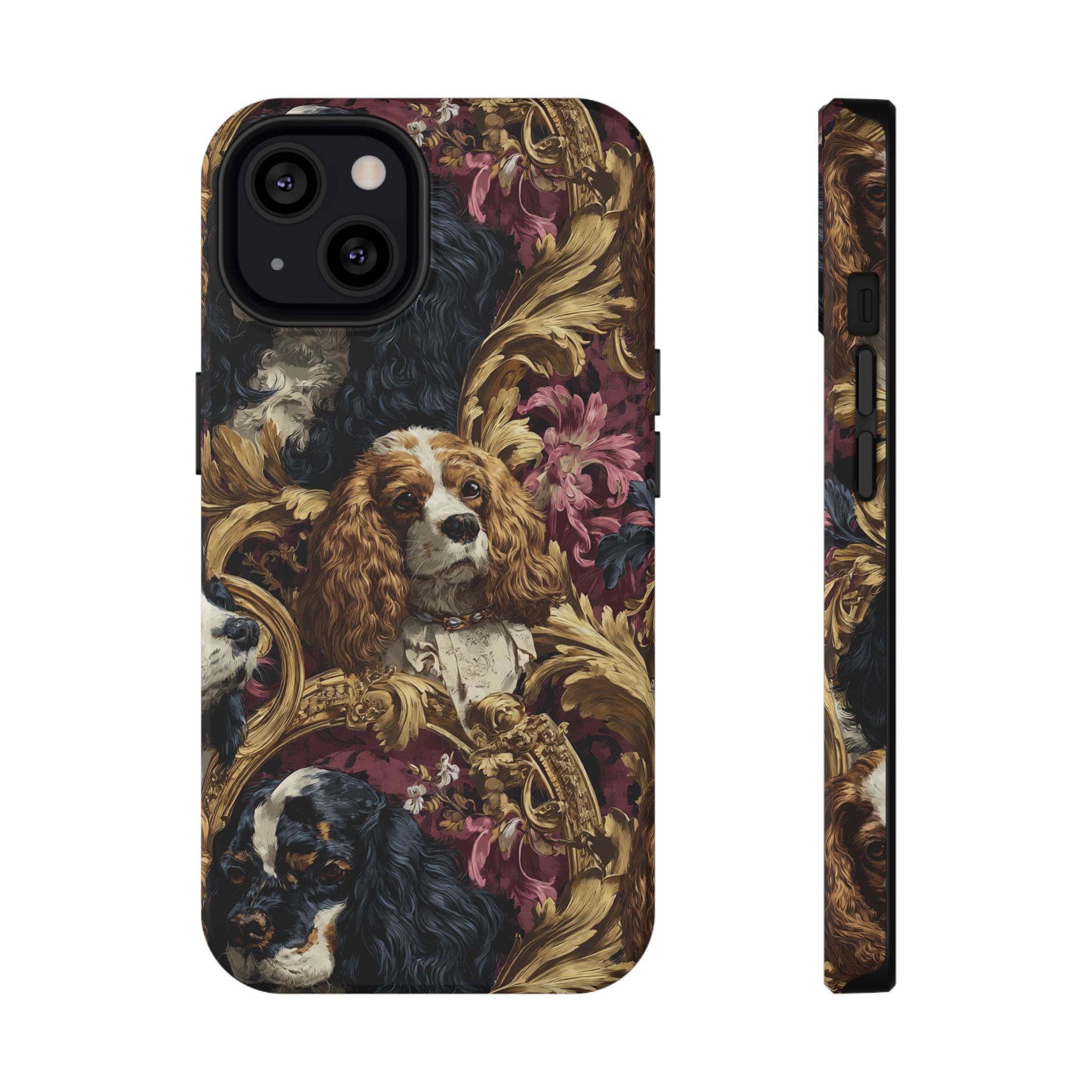 Elegant Pet Portrait Phone Case – Floral Design, Dog Lover Gift, Durable Phone Cover, Unique Art Case, Stylish Accessory