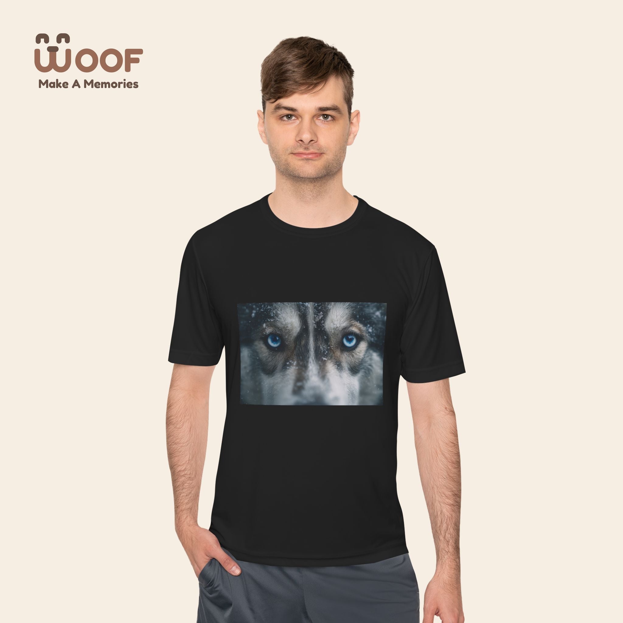 Woof Unisex Moisture Wicking Tee - Dog Lover's Apparel, Perfect for Outdoor Adventures, Pet Days, Gifts for Dog Owners, Cool Summer Wear
