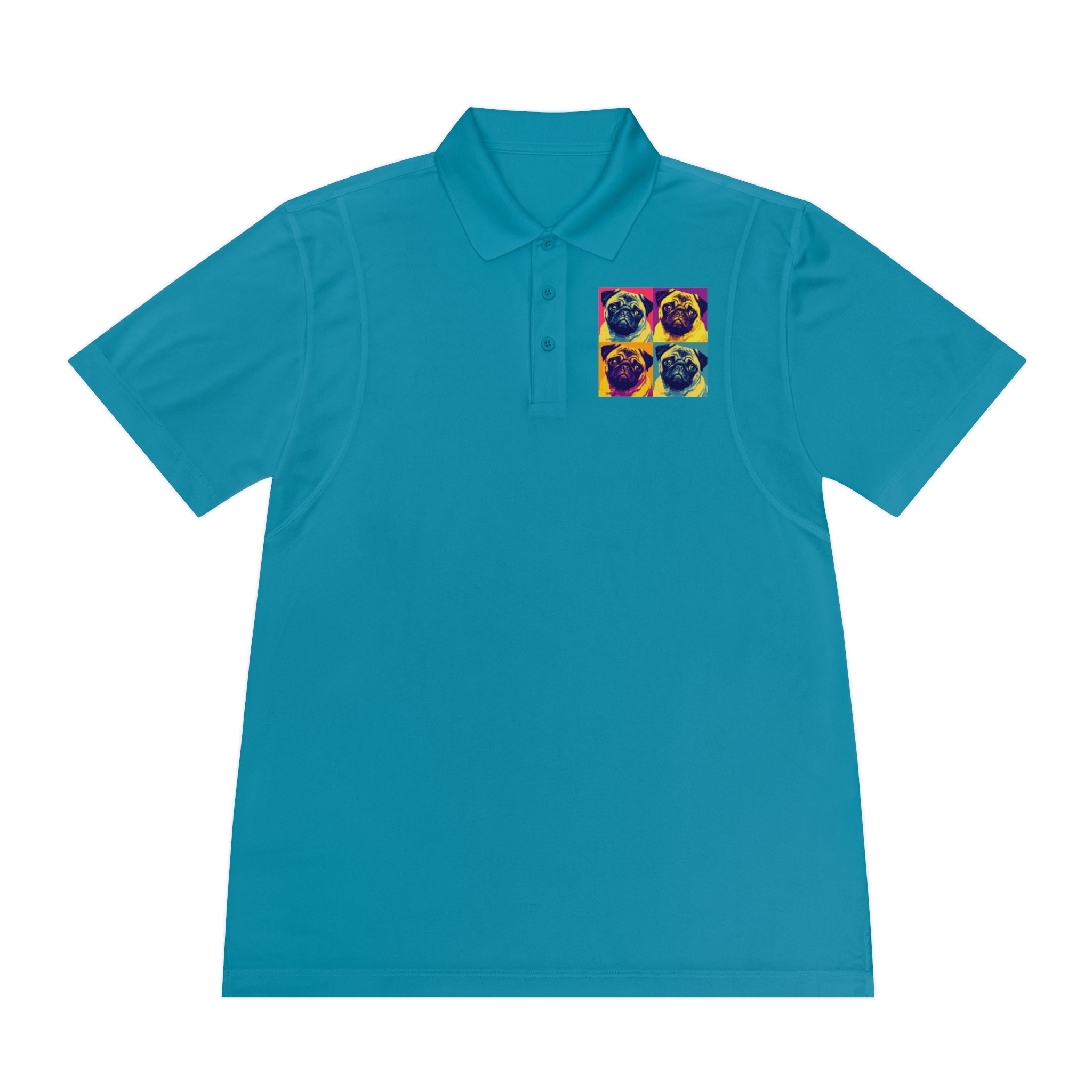 Men's Sport Polo Shirt with Colorful Pug Design, Fun Casual Wear, Dog Lover Gift, Unique Sports Polo, Stylish Outdoor Apparel