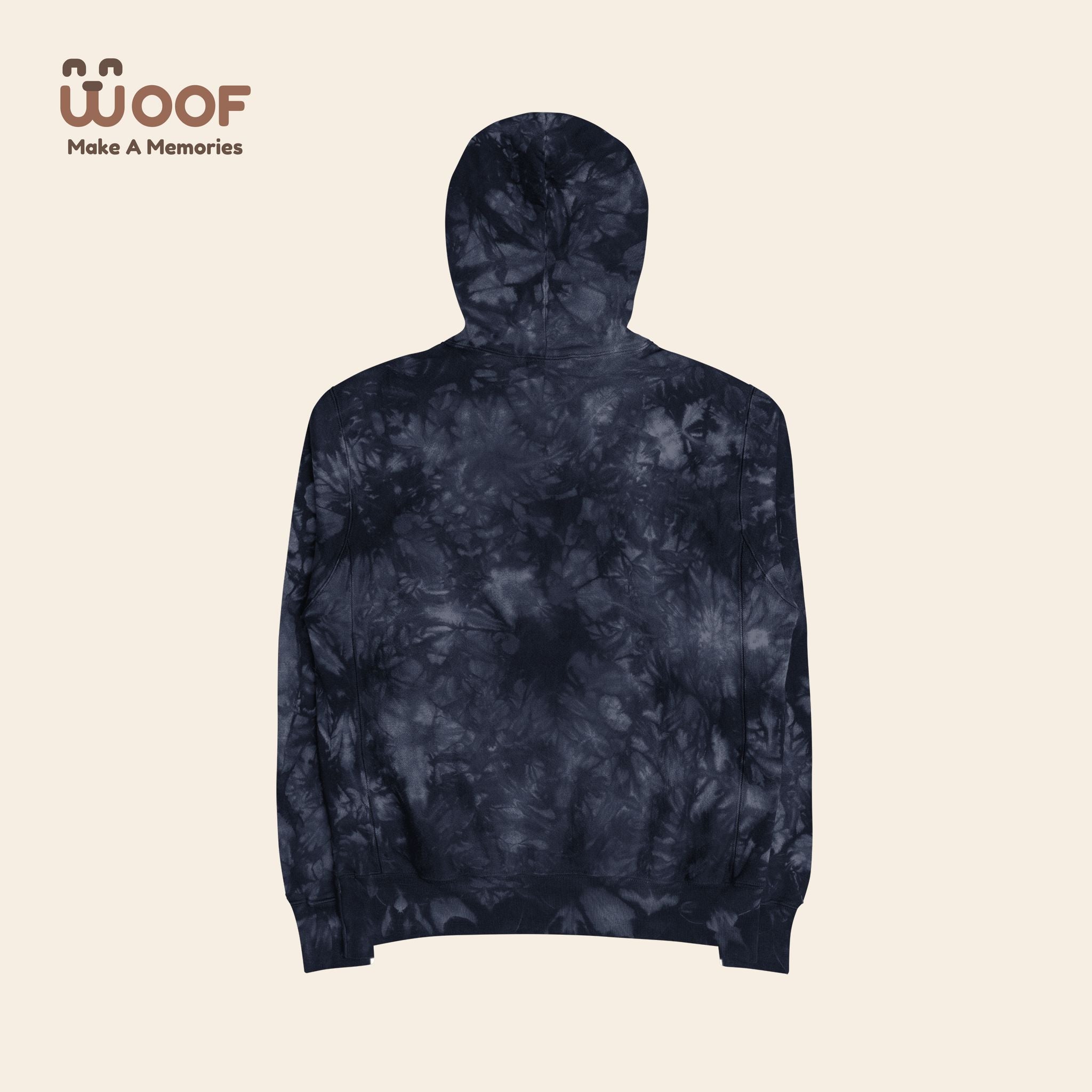 Woof Tie-Dye Hoodie, Unisex Champion Hoodie, Cozy Tie-Dye Sweatshirt, Dog Lover Apparel, Unique Gifts for Pet Owners, Casual Everyday Wear