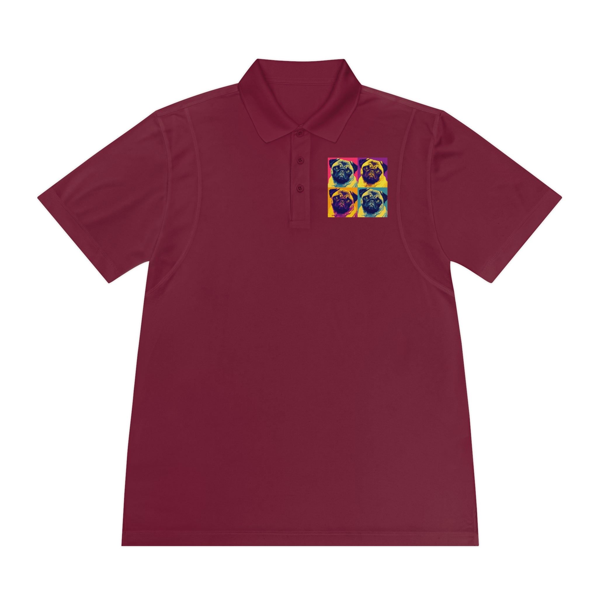 Men's Sport Polo Shirt with Colorful Pug Design, Fun Casual Wear, Dog Lover Gift, Unique Sports Polo, Stylish Outdoor Apparel