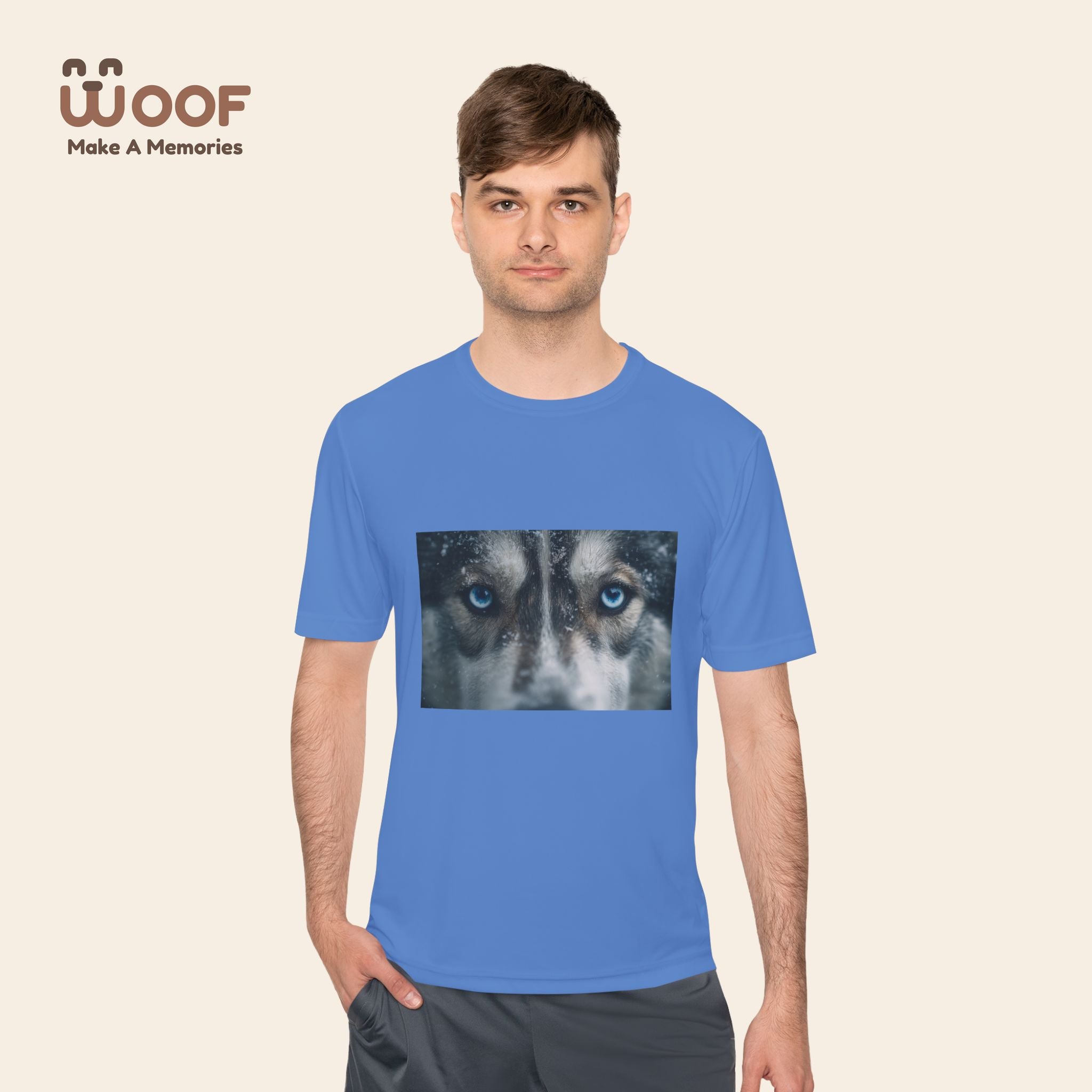 Woof Unisex Moisture Wicking Tee - Dog Lover's Apparel, Perfect for Outdoor Adventures, Pet Days, Gifts for Dog Owners, Cool Summer Wear