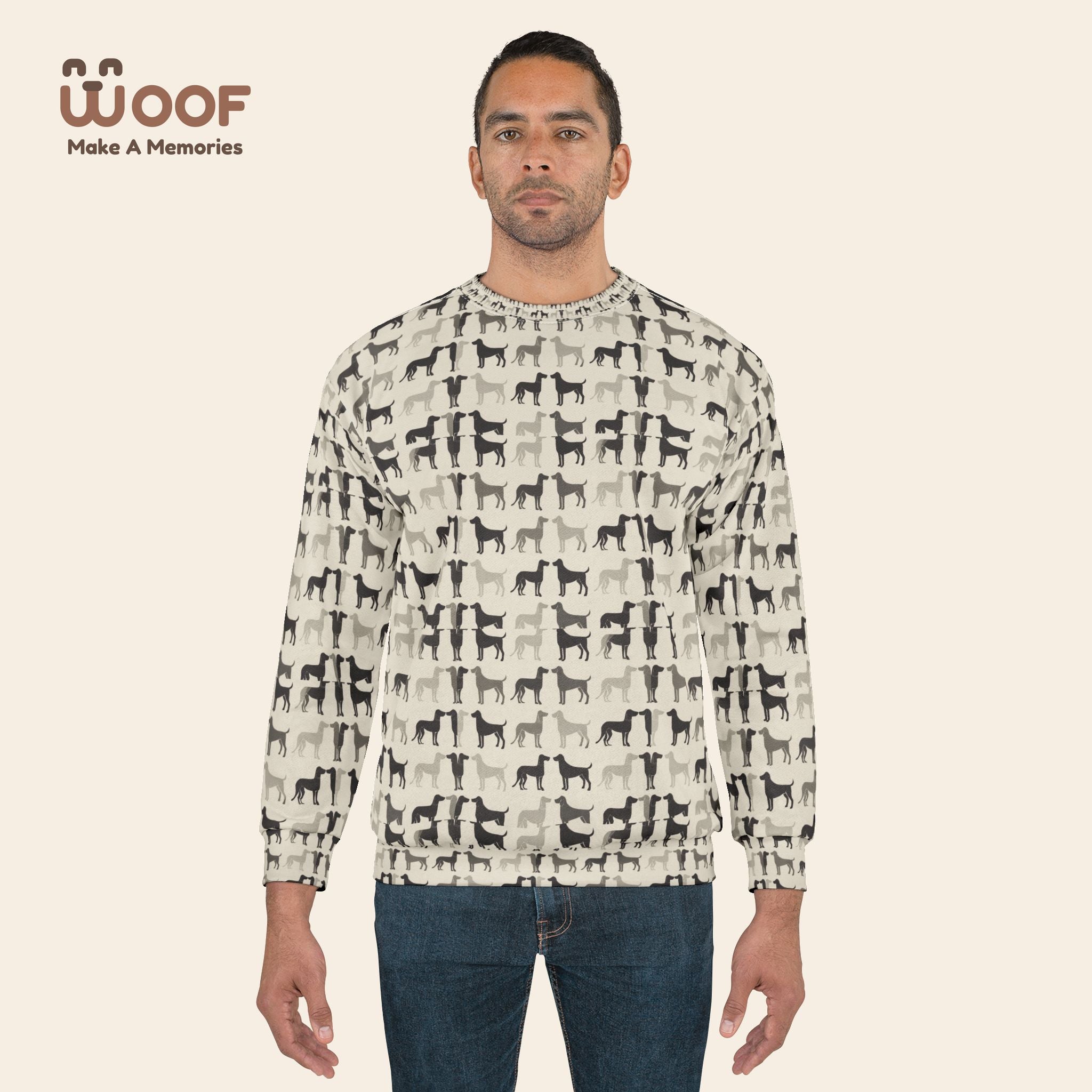 Stylish Dog Pattern Unisex Sweatshirt, Cozy Pet Lovers Apparel, Great for Gifts, Casual Wear, Animal Print Sweatshirt