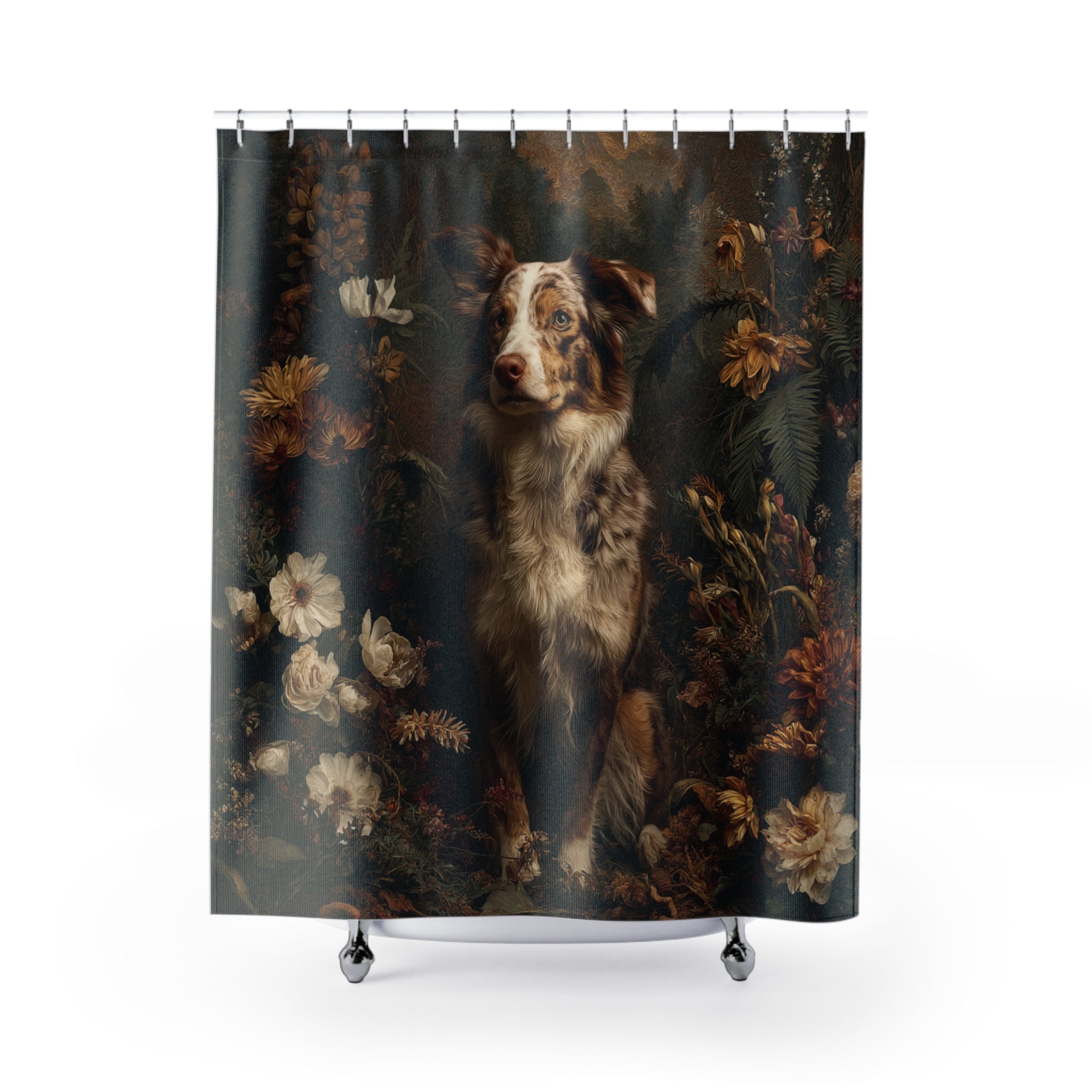Rustic Dog Shower Curtain - Vintage Floral Design for Dog Lovers