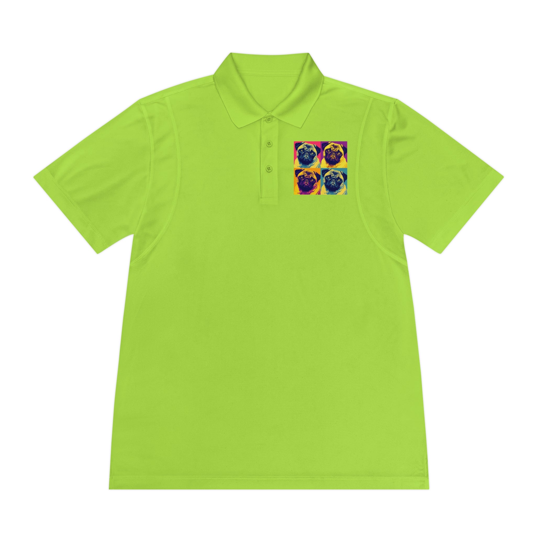 Men's Sport Polo Shirt with Colorful Pug Design, Fun Casual Wear, Dog Lover Gift, Unique Sports Polo, Stylish Outdoor Apparel