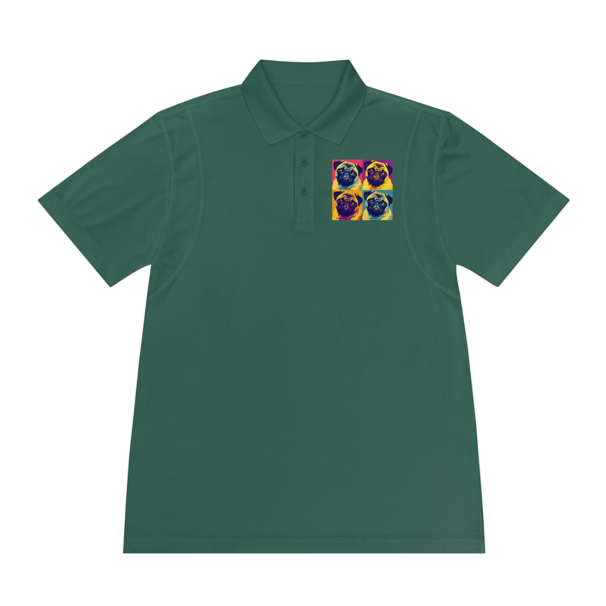 Men's Sport Polo Shirt with Colorful Pug Design, Fun Casual Wear, Dog Lover Gift, Unique Sports Polo, Stylish Outdoor Apparel