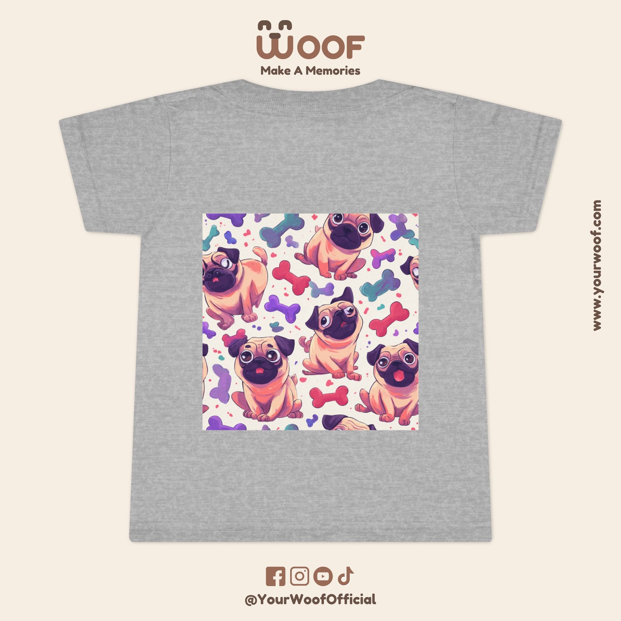 Pug Pattern Toddler T-Shirt, Cute Dog Tee, Kids Wear, Birthday Outfit, Animal Lover Gift, Playful Design, Fun Fashion