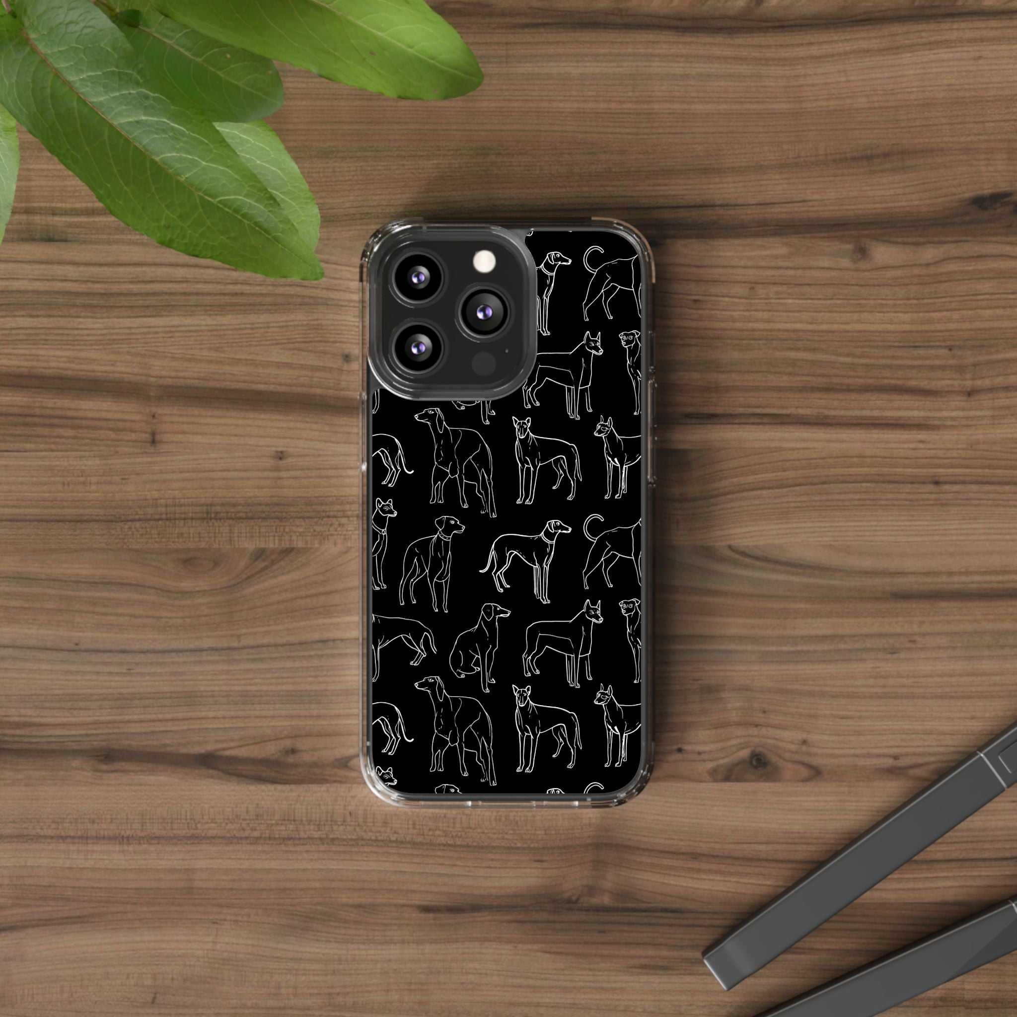 Stylish Dog Print Clear Phone Case, Pet Lover Gift, Customizable Clear Cases, Dog Owner Accessories, Cute Phone Covers
