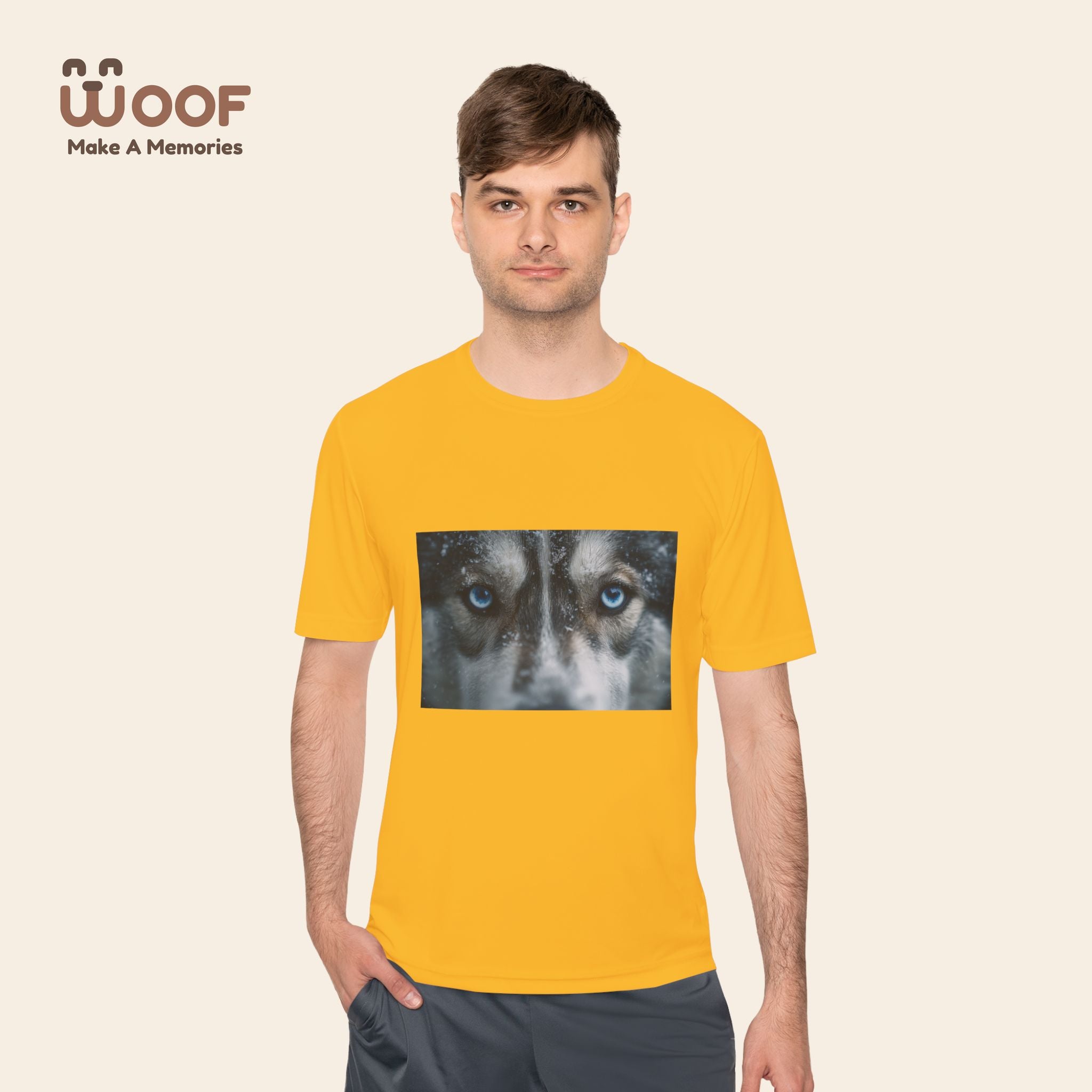 Woof Unisex Moisture Wicking Tee - Dog Lover's Apparel, Perfect for Outdoor Adventures, Pet Days, Gifts for Dog Owners, Cool Summer Wear