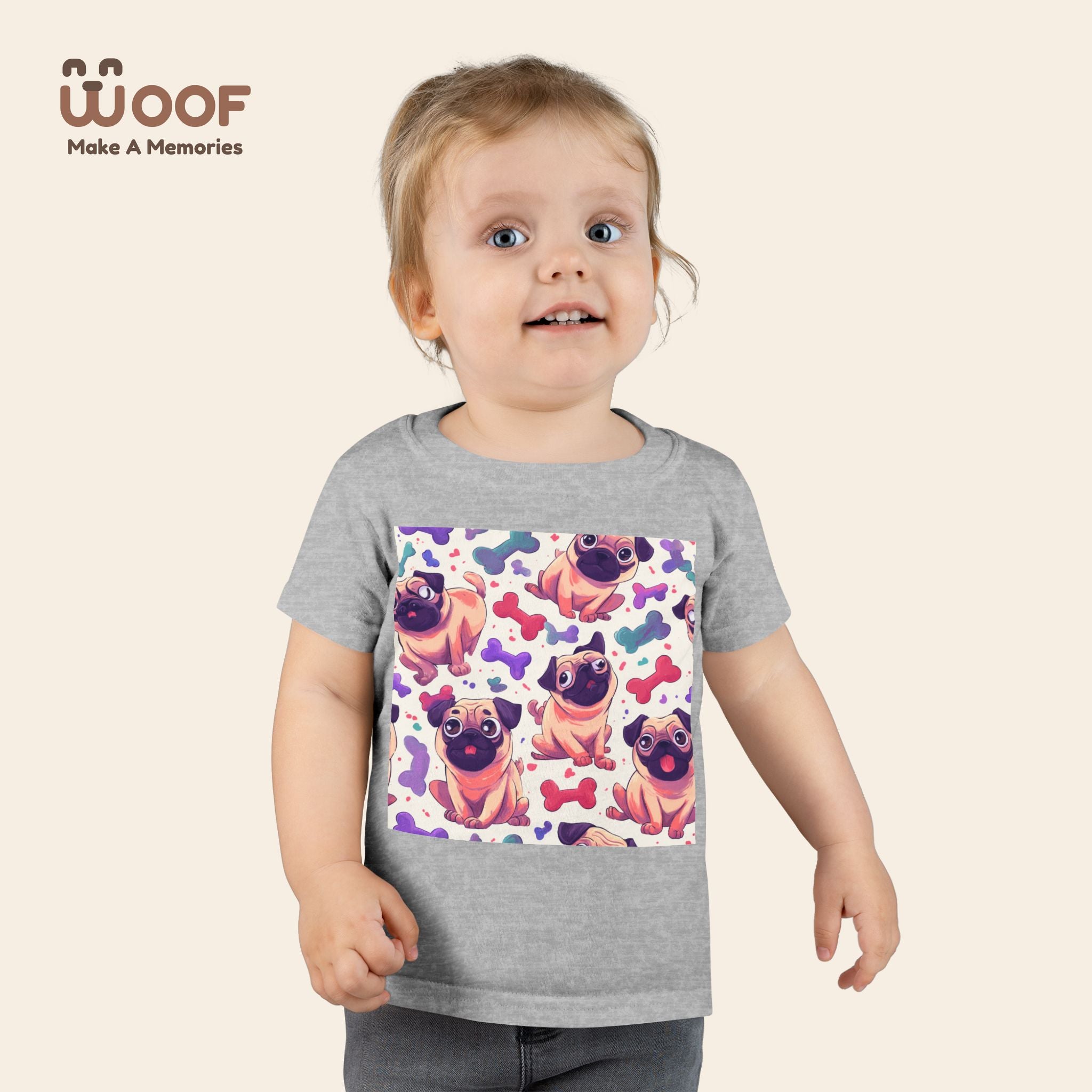 Pug Pattern Toddler T-Shirt, Cute Dog Tee, Kids Wear, Birthday Outfit, Animal Lover Gift, Playful Design, Fun Fashion