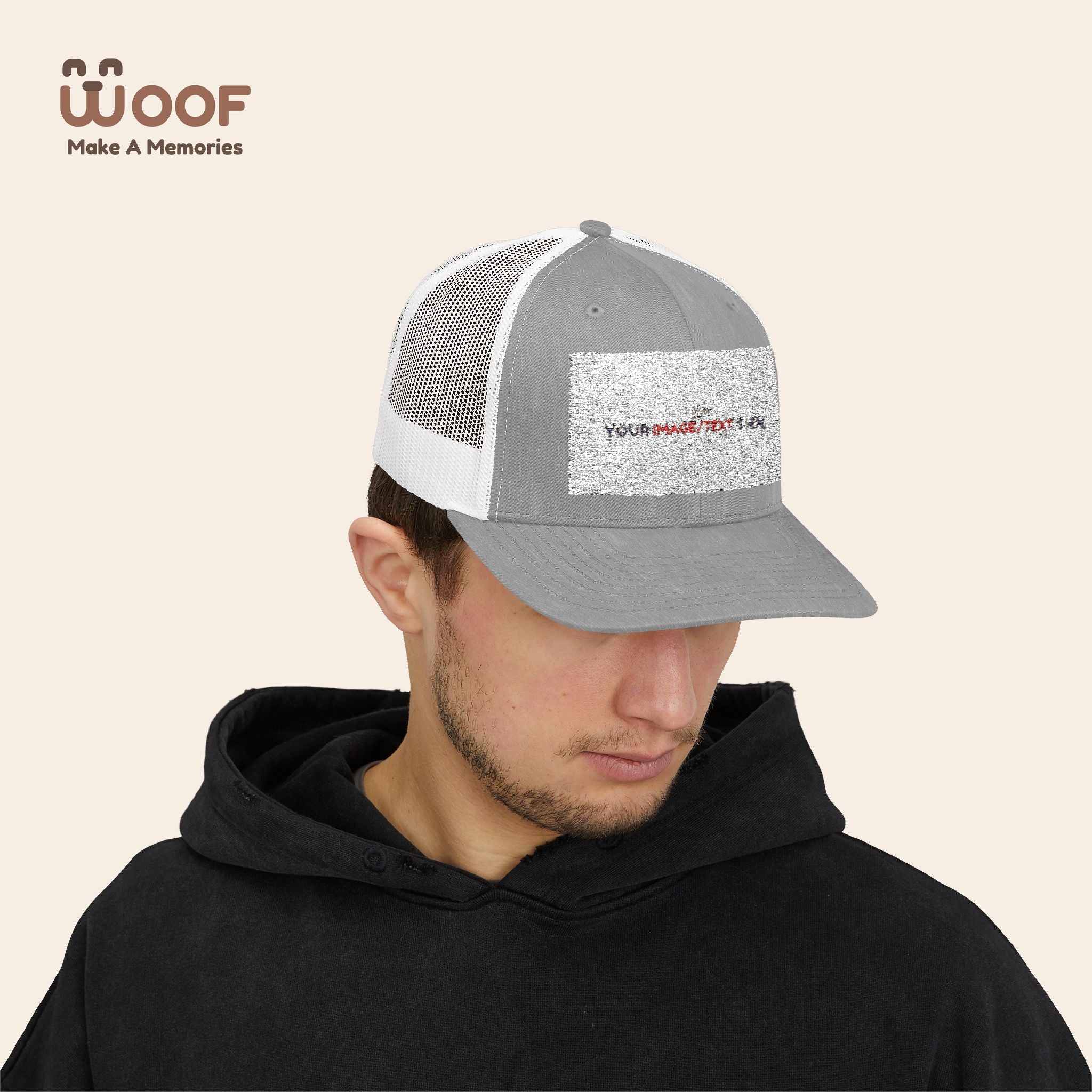 Woof Snapback Trucker Cap - Pet Lovers Gift, Dog Mom Hat, Casual Outdoor Accessory, Fun Pet Apparel, Unique Dog Dad Gift