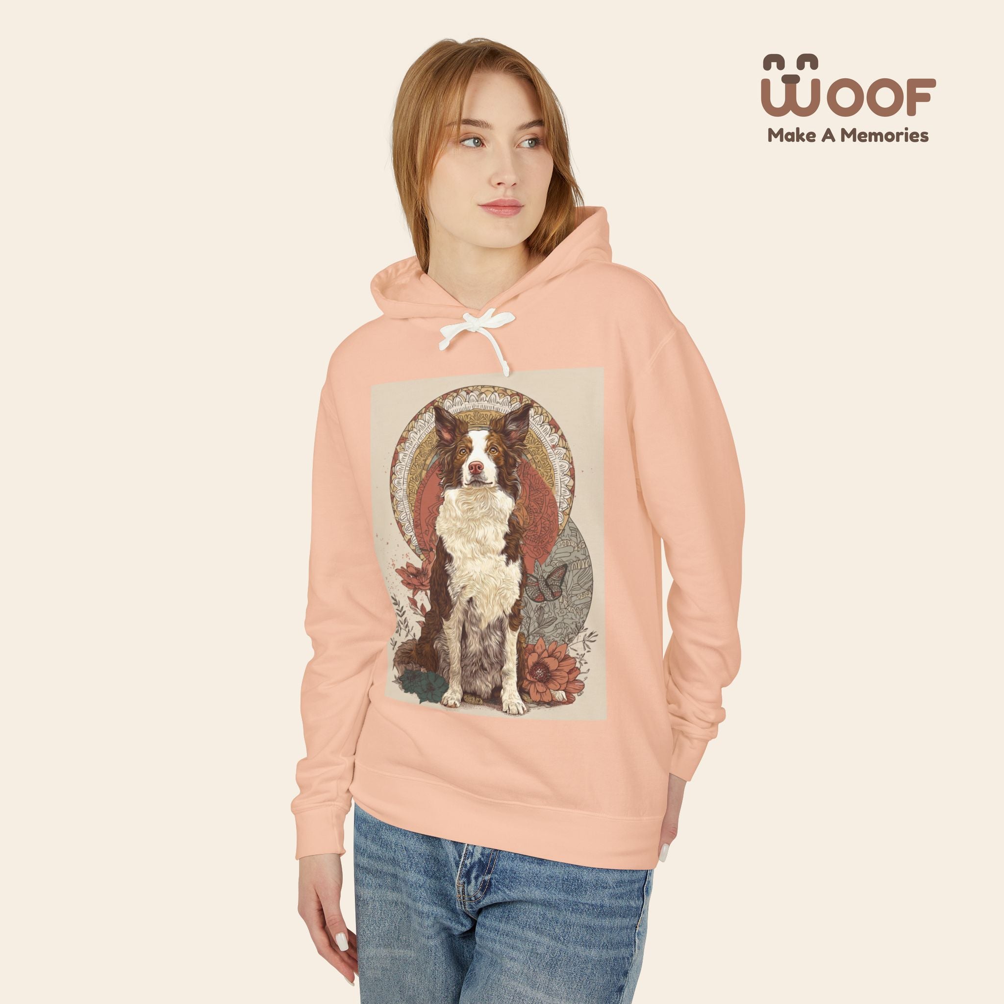 Vintage Dog Art Unisex Lightweight Hooded Sweatshirt - Pet Lover Gift, Nature-Inspired Apparel, Cozy Spring Layer, Dog-Themed Fashion