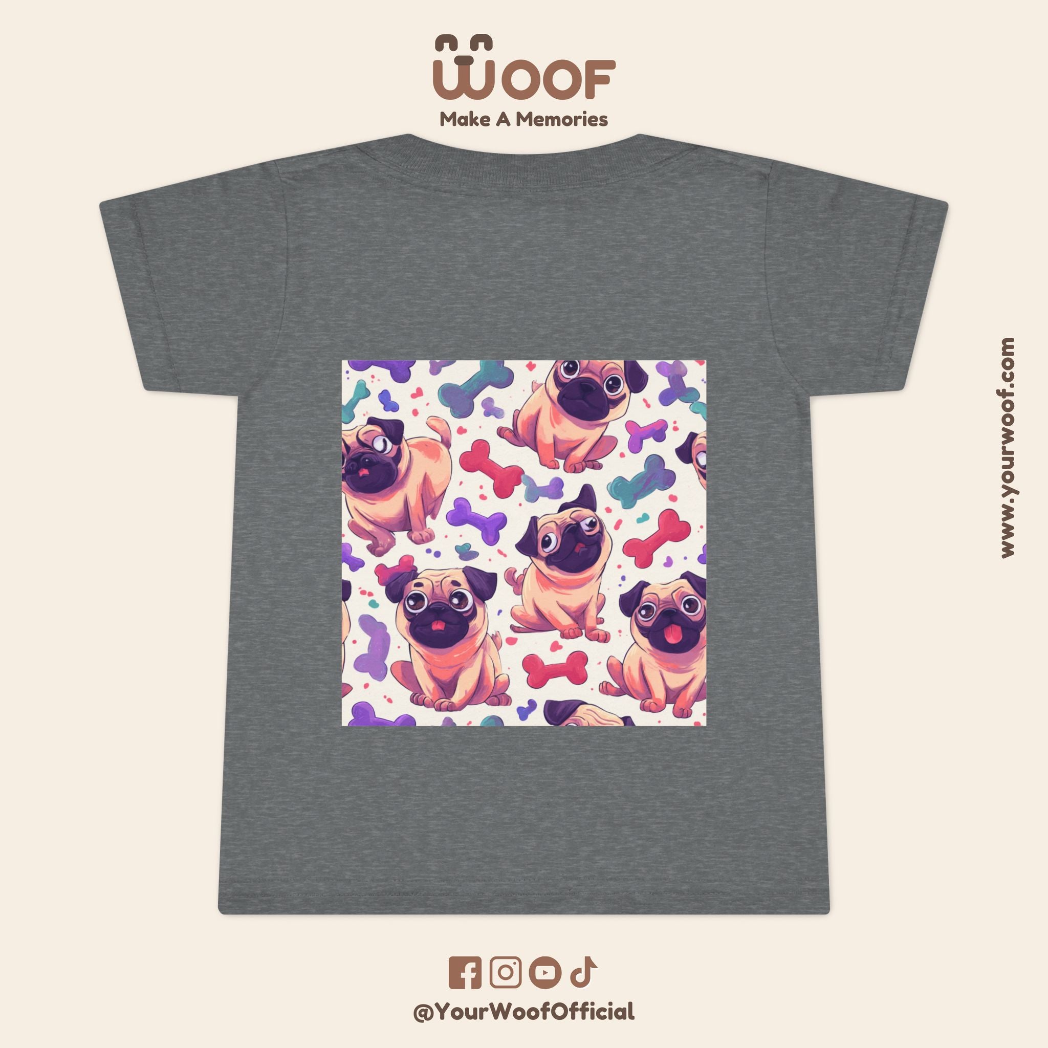 Pug Pattern Toddler T-Shirt, Cute Dog Tee, Kids Wear, Birthday Outfit, Animal Lover Gift, Playful Design, Fun Fashion