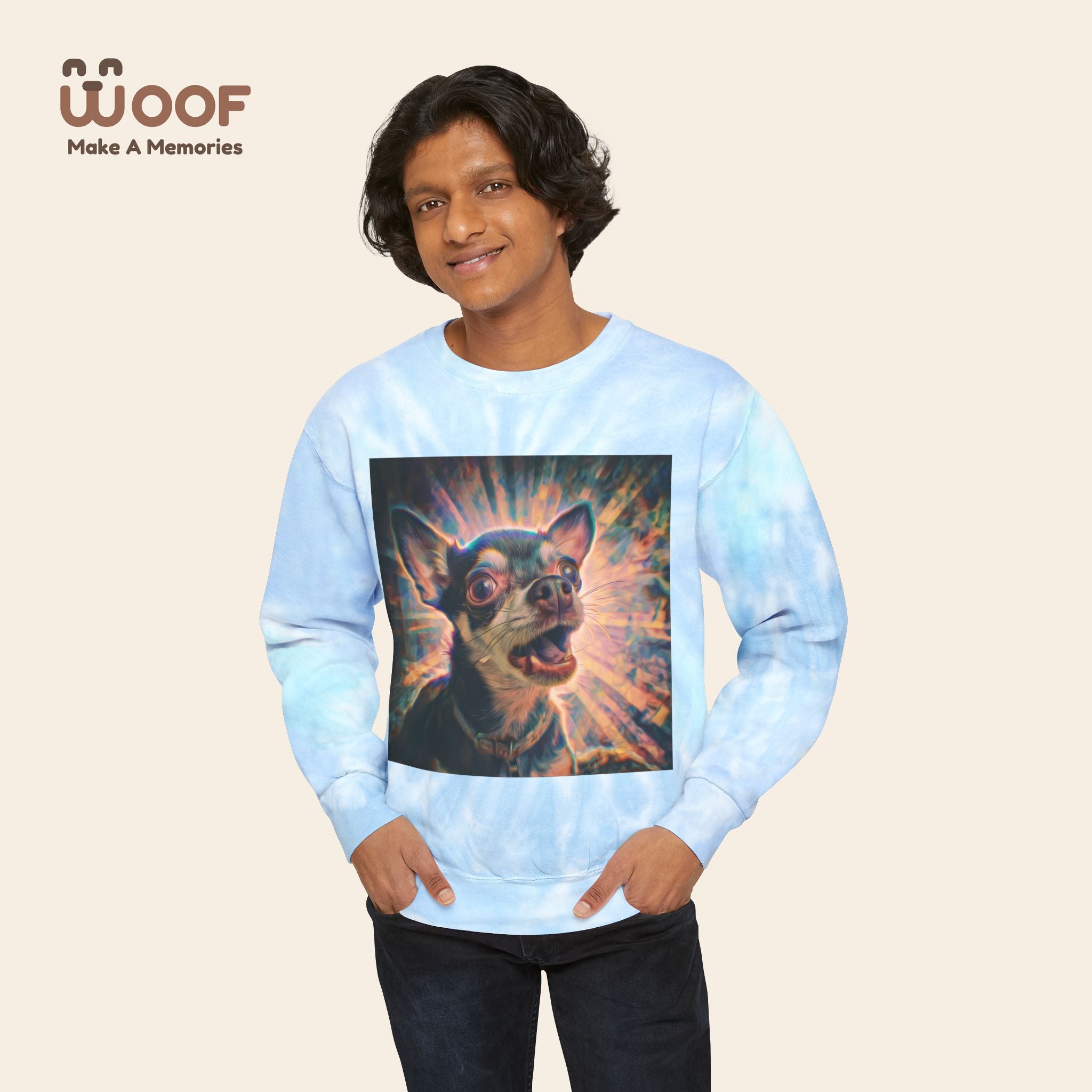 Trendy Tie-Dye Graphic Sweatshirt, Chill Unisex Pullover, Perfect Gift for Dog Lovers, Cozy Hoodie for Casual Days, Unique Dog Art Apparel