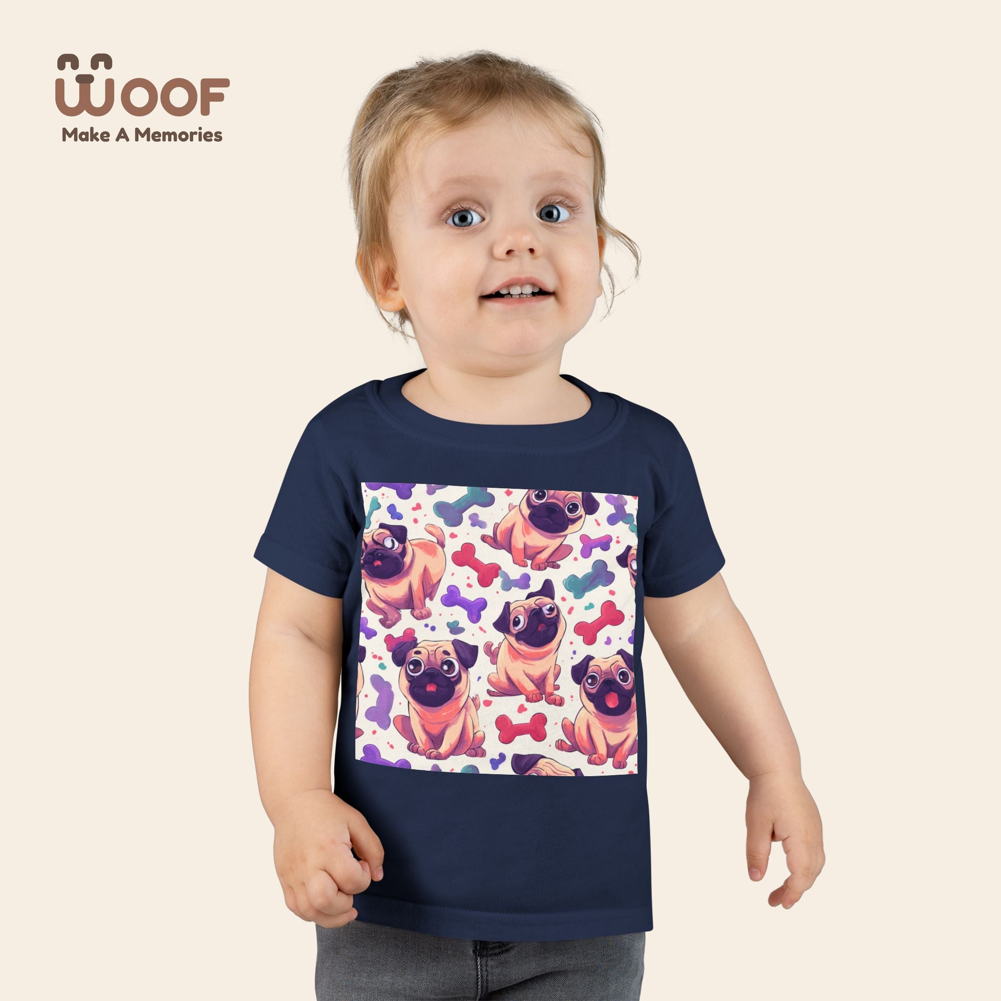 Pug Pattern Toddler T-Shirt, Cute Dog Tee, Kids Wear, Birthday Outfit, Animal Lover Gift, Playful Design, Fun Fashion
