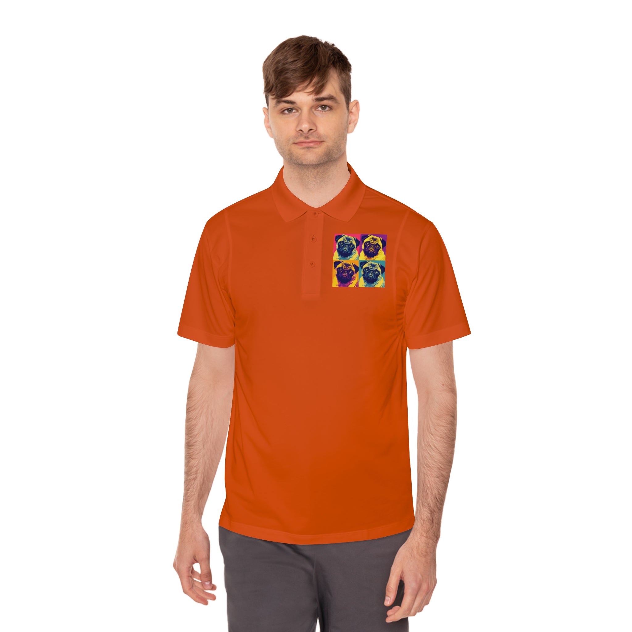 Men's Sport Polo Shirt with Colorful Pug Design, Fun Casual Wear, Dog Lover Gift, Unique Sports Polo, Stylish Outdoor Apparel