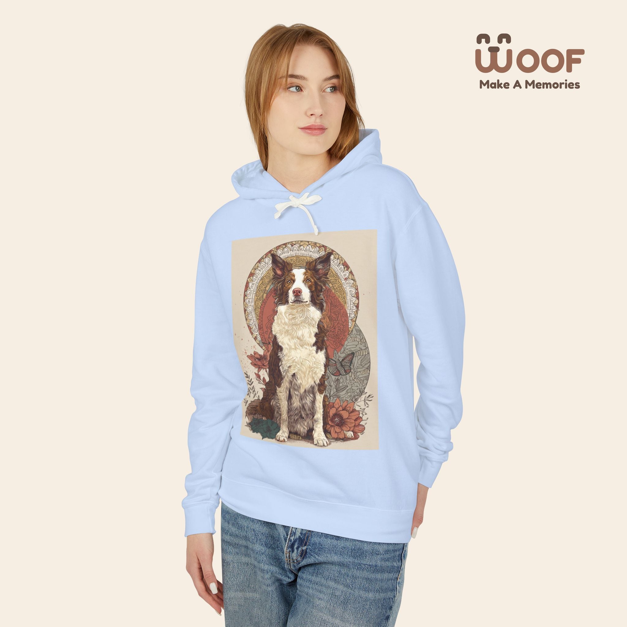 Vintage Dog Art Unisex Lightweight Hooded Sweatshirt - Pet Lover Gift, Nature-Inspired Apparel, Cozy Spring Layer, Dog-Themed Fashion