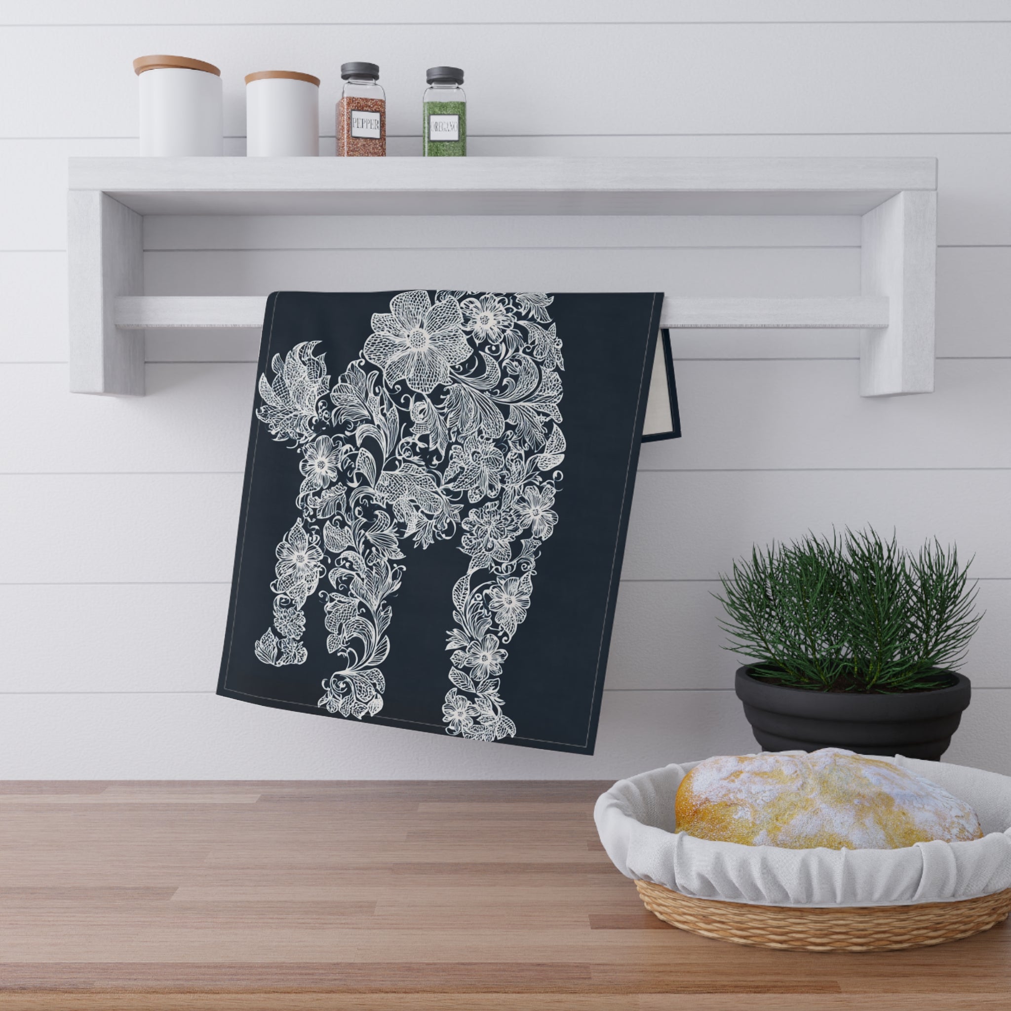 Floral Dog Design Tea Towels - Elegant Cotton Kitchen Décor