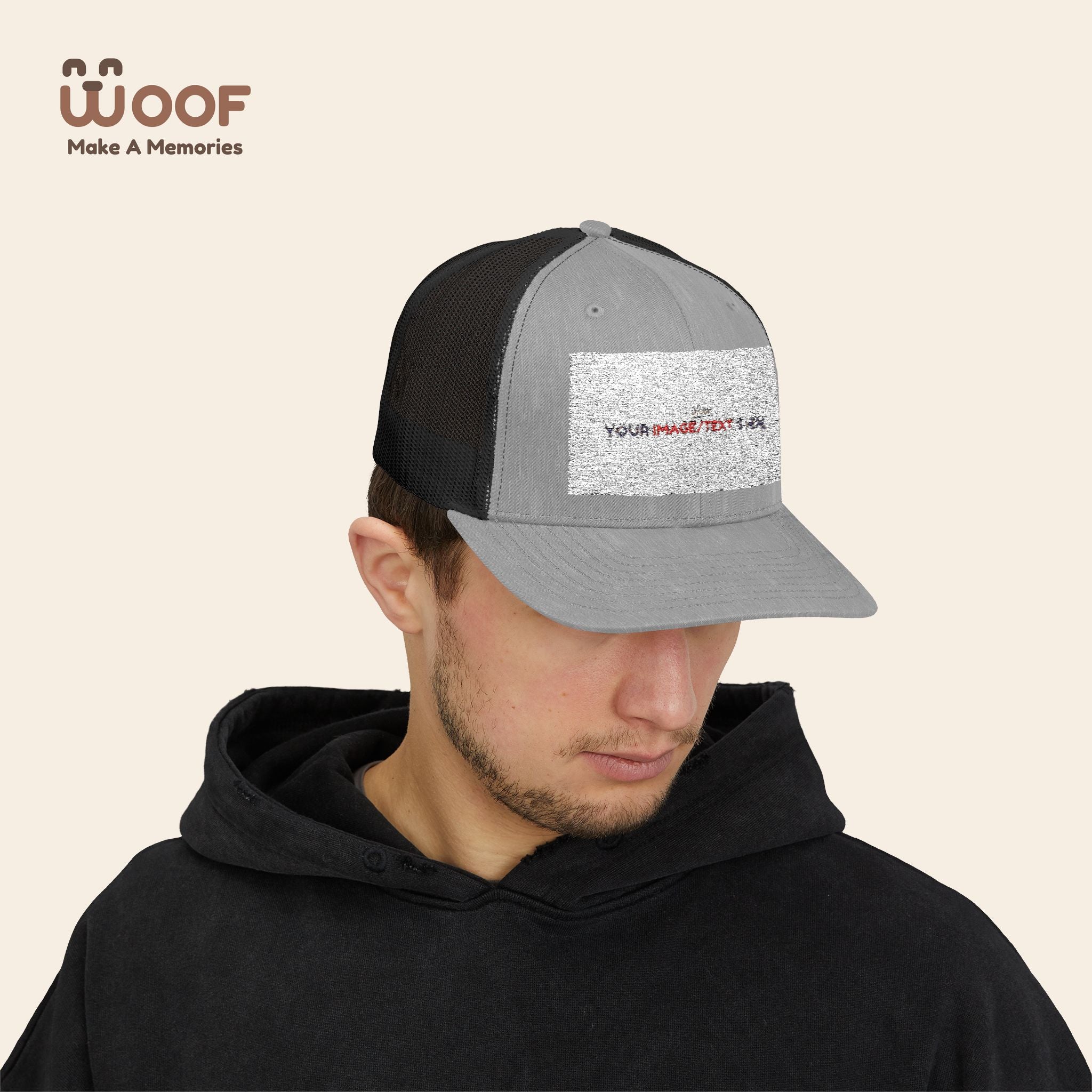 Woof Snapback Trucker Cap - Pet Lovers Gift, Dog Mom Hat, Casual Outdoor Accessory, Fun Pet Apparel, Unique Dog Dad Gift