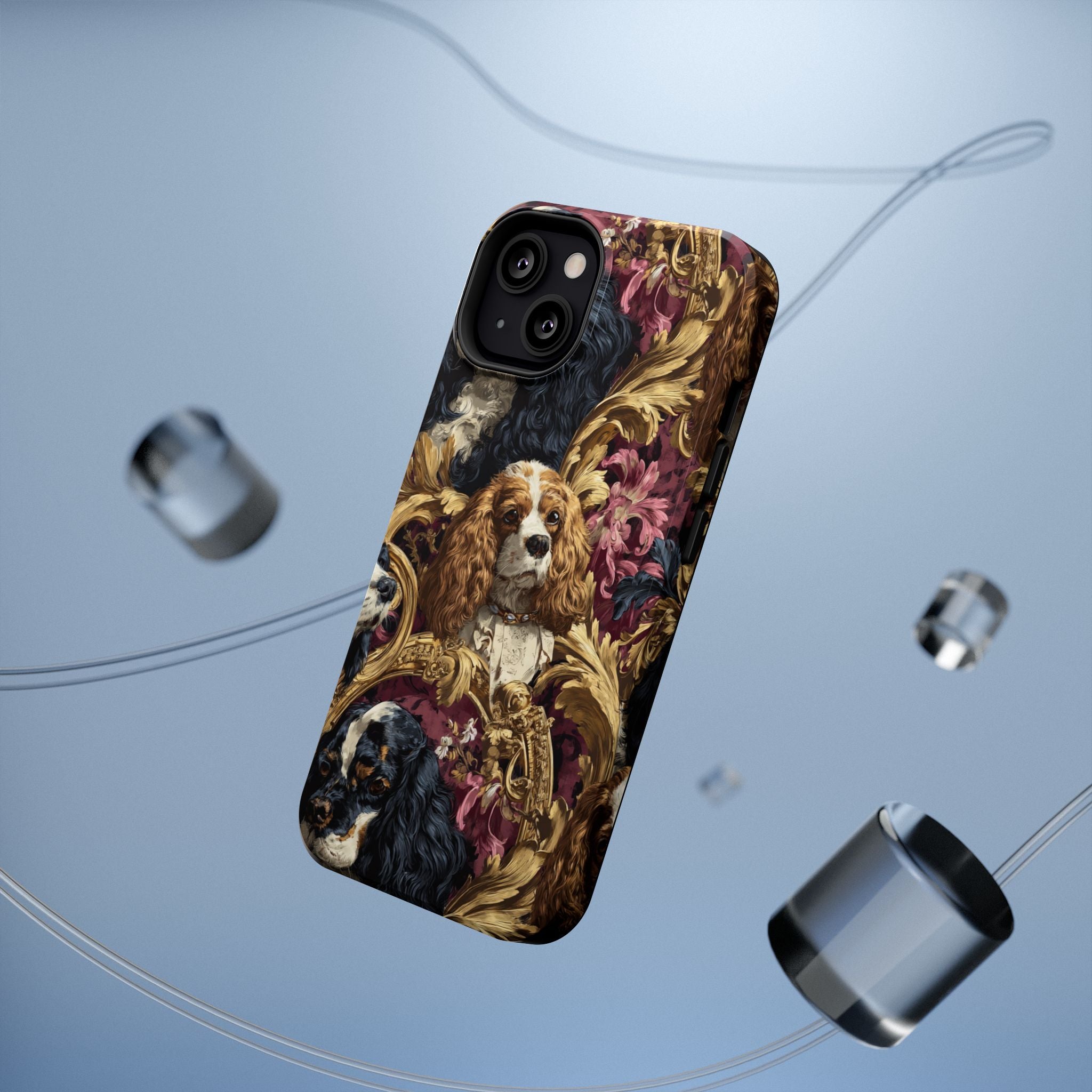 Elegant Pet Portrait Phone Case – Floral Design, Dog Lover Gift, Durable Phone Cover, Unique Art Case, Stylish Accessory