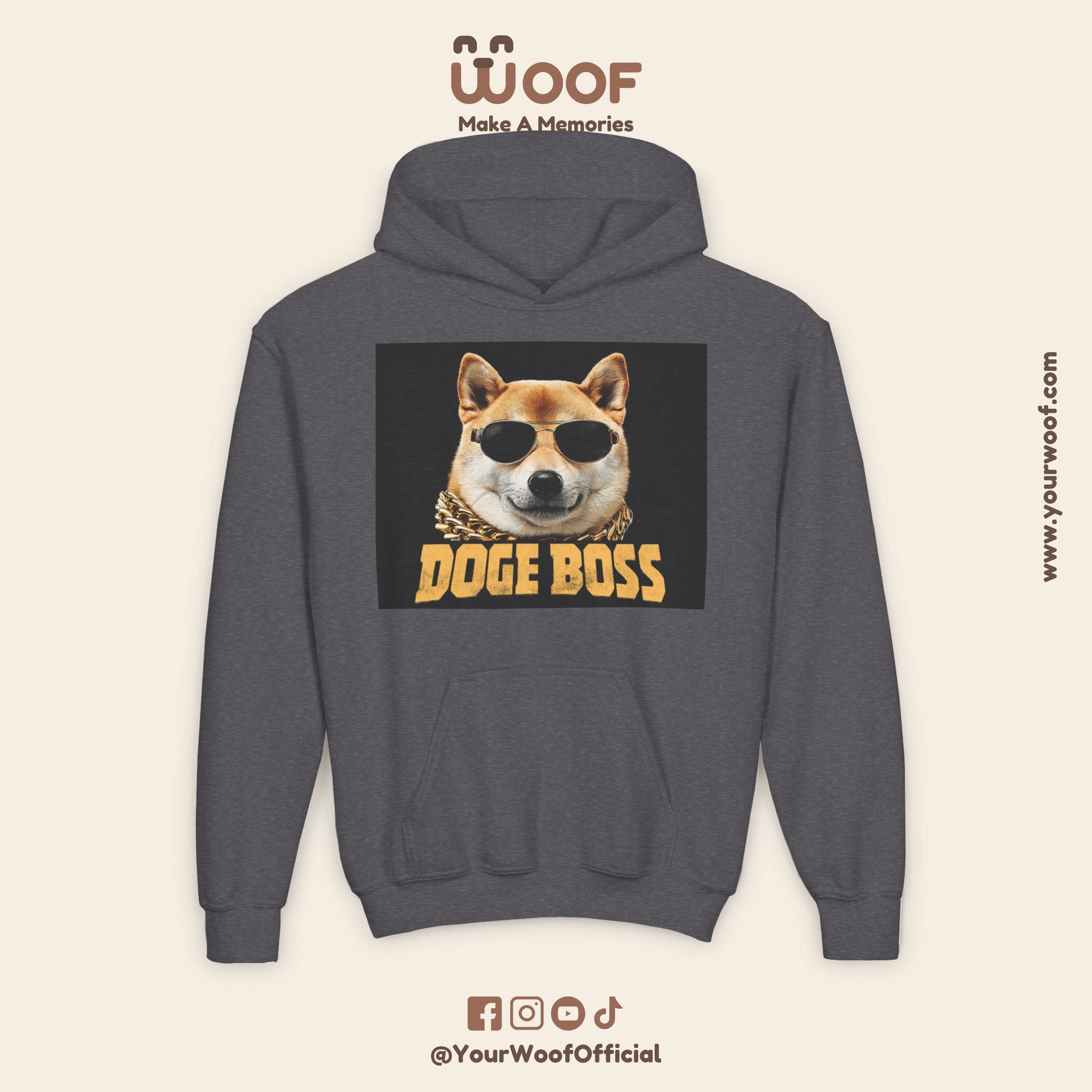 Youth Doge Boss Sweatshirt, Funny Dog Hoodie, Cool Gift for Dog Lovers, Youth Fashion, Casual Style for Kids