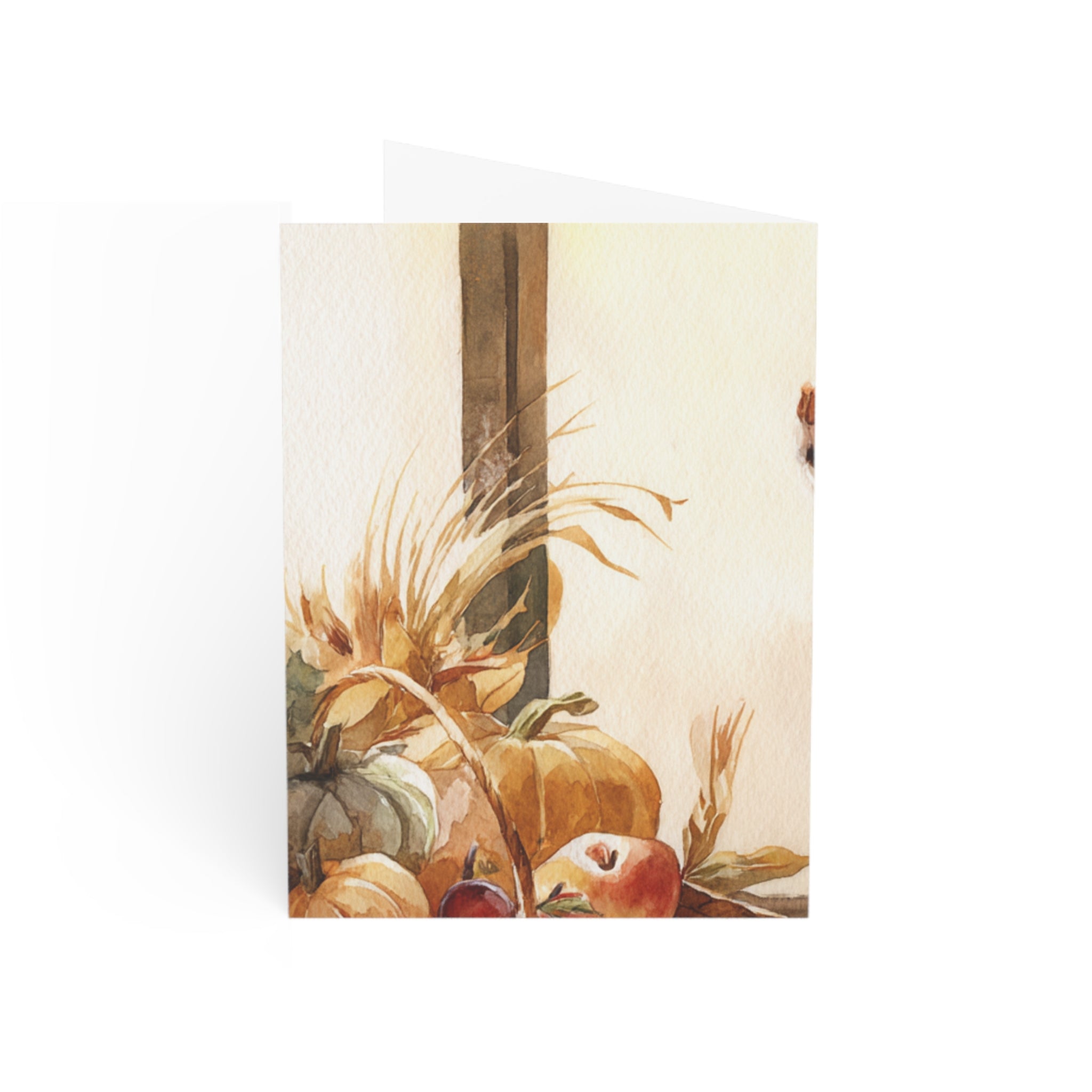 Watercolor Dog & Autumn Harvest Greeting Cards - Set of 1, 10, 30, or 50