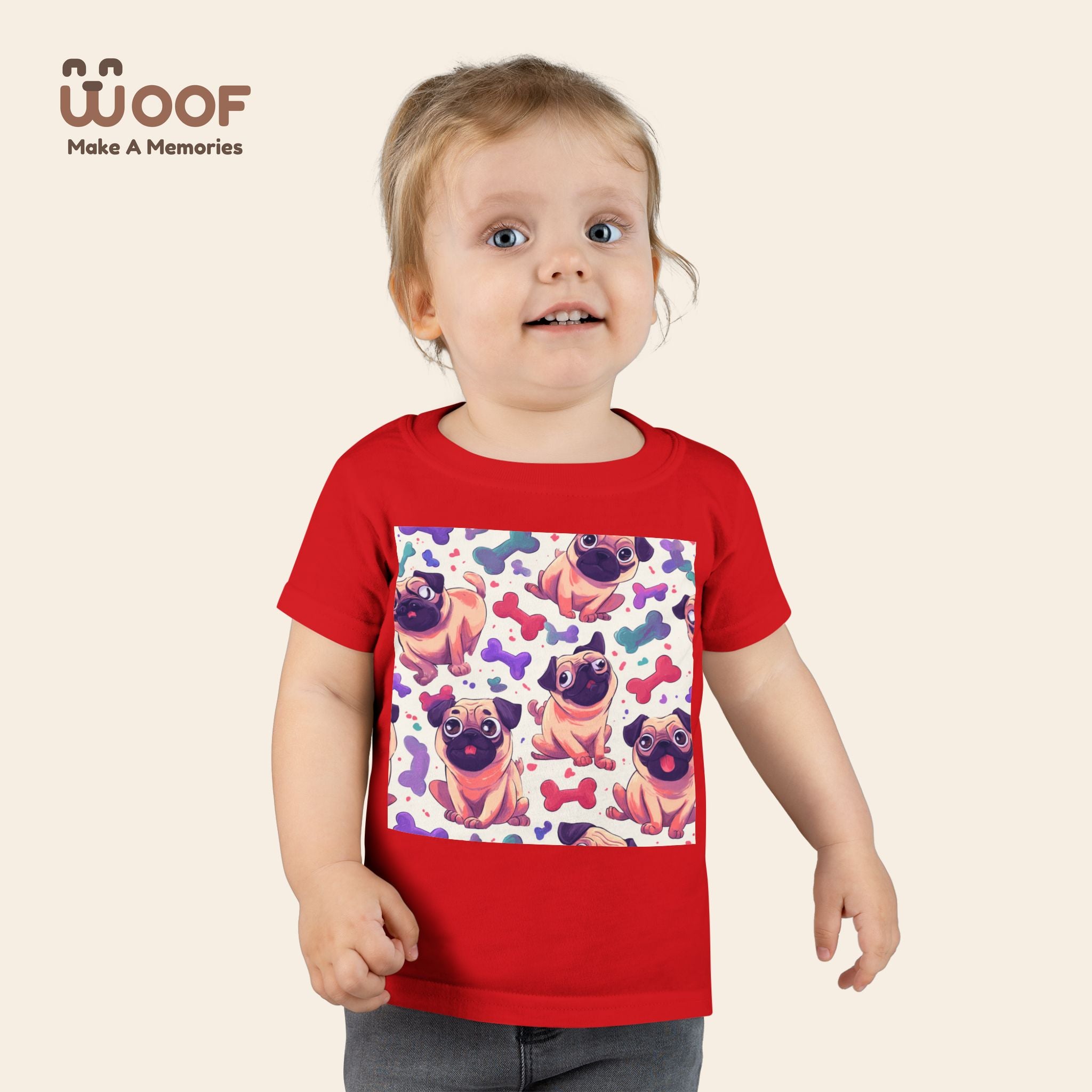 Pug Pattern Toddler T-Shirt, Cute Dog Tee, Kids Wear, Birthday Outfit, Animal Lover Gift, Playful Design, Fun Fashion