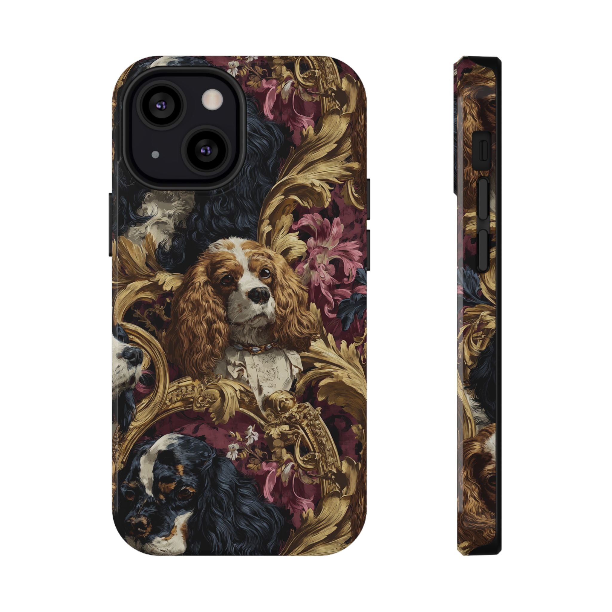 Elegant Pet Portrait Phone Case – Floral Design, Dog Lover Gift, Durable Phone Cover, Unique Art Case, Stylish Accessory