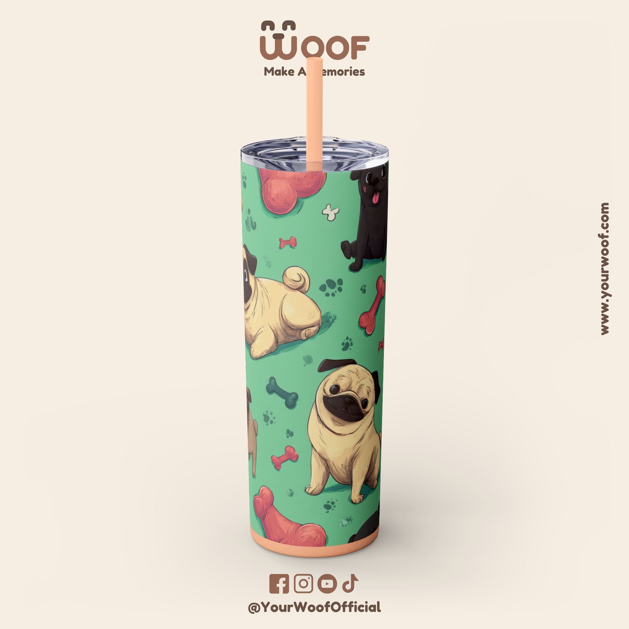 Pug Lover's 20oz Skinny Tumbler, Cute Dog Straw Cup, Pet Gift, Dog Mom Essential, Reusable Eco-Friendly Drinkware