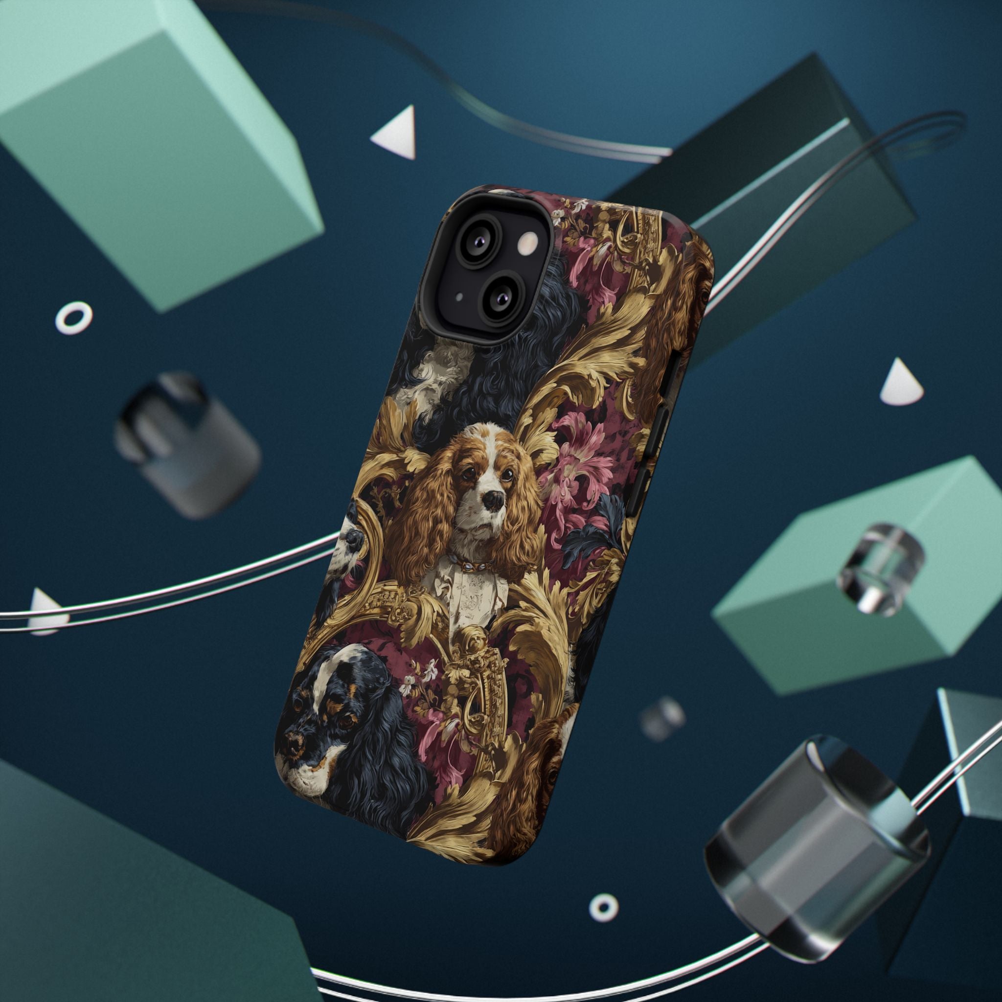 Elegant Pet Portrait Phone Case – Floral Design, Dog Lover Gift, Durable Phone Cover, Unique Art Case, Stylish Accessory