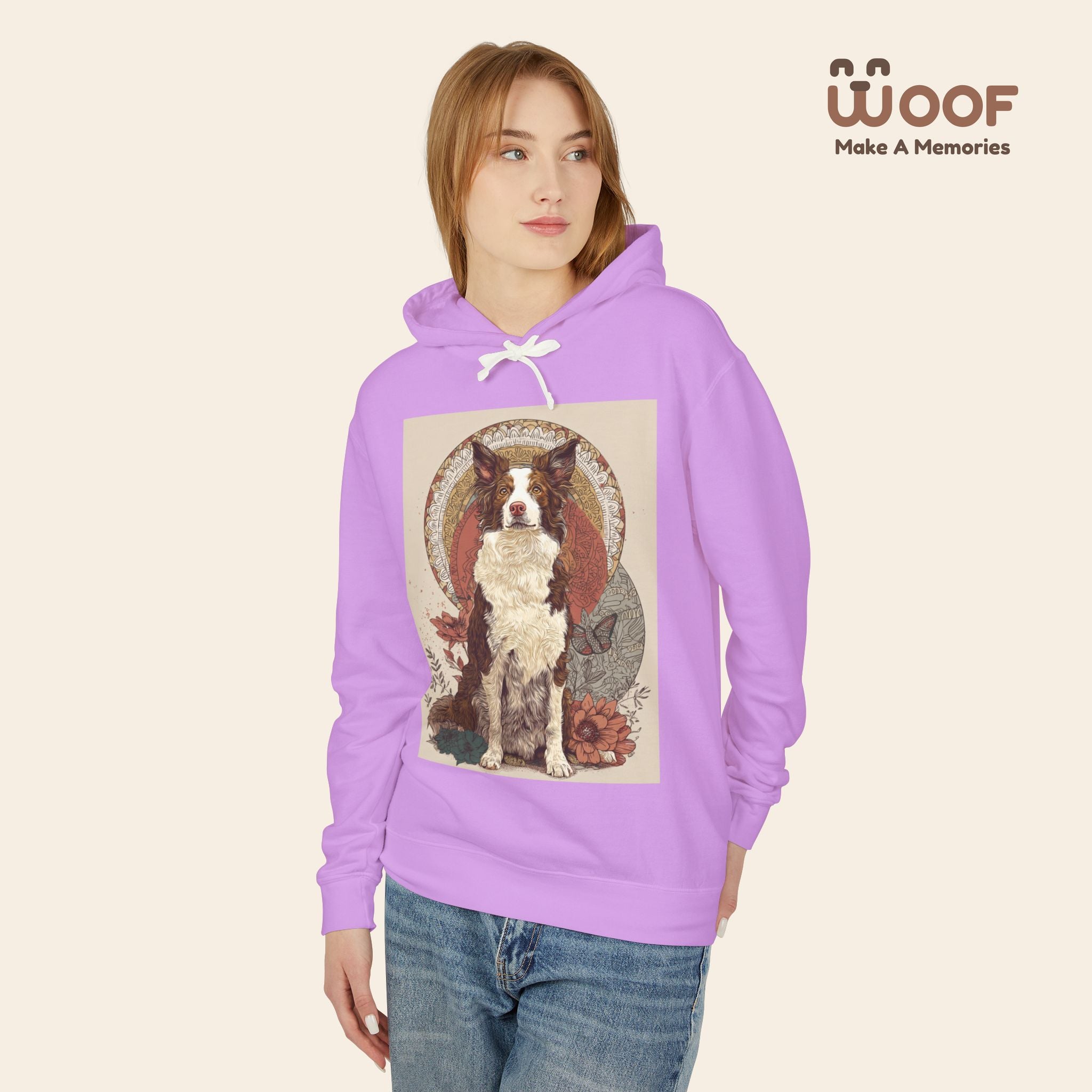 Vintage Dog Art Unisex Lightweight Hooded Sweatshirt - Pet Lover Gift, Nature-Inspired Apparel, Cozy Spring Layer, Dog-Themed Fashion