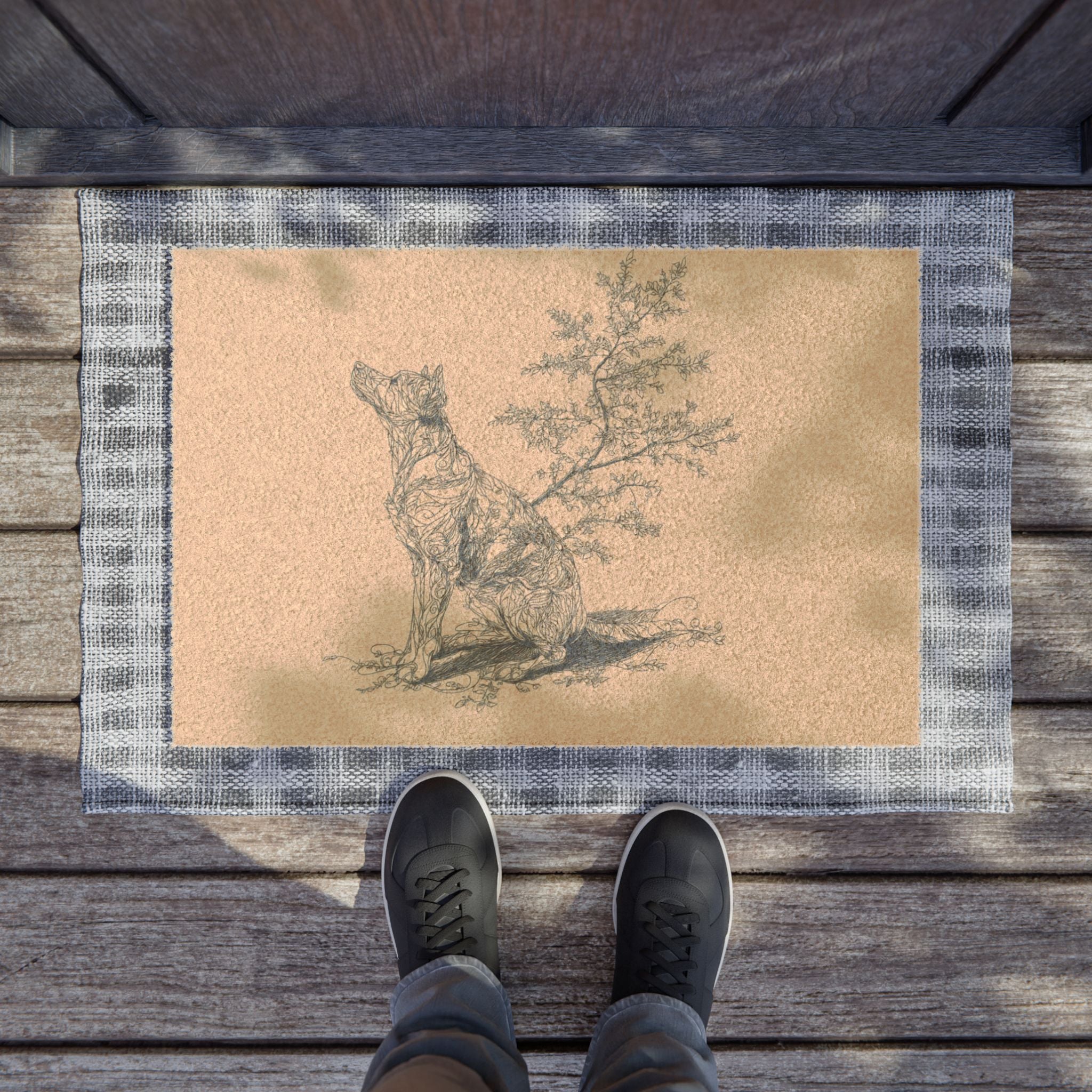 Artistic Dog Doormat with 'Woof' Design - Perfect for Pet Lovers
